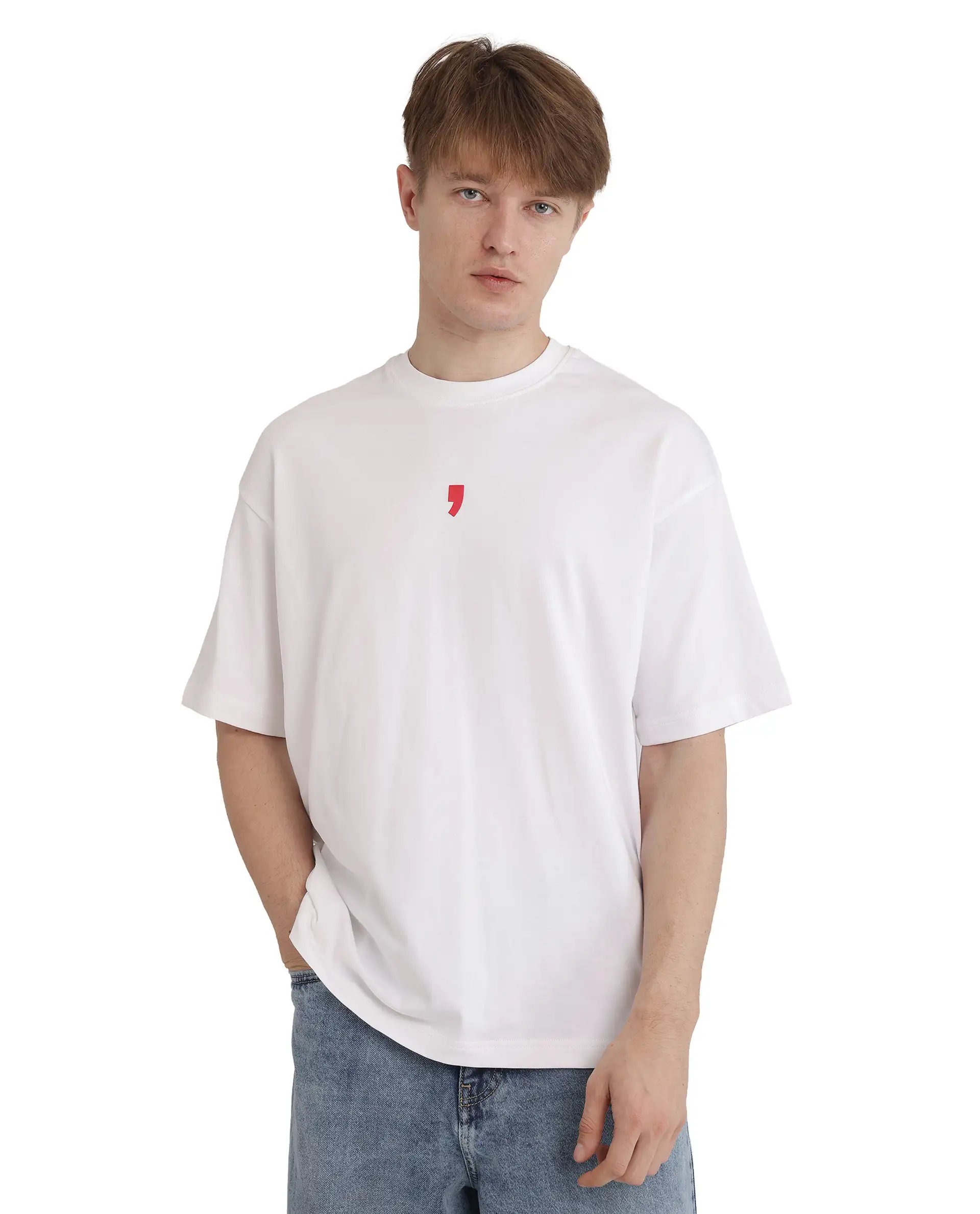 Rare Rabbit Men's Voy White Cotton Blend Graphic Print Oversized Fit Half Sleeve Crew Neck T-Shirt - Image 4