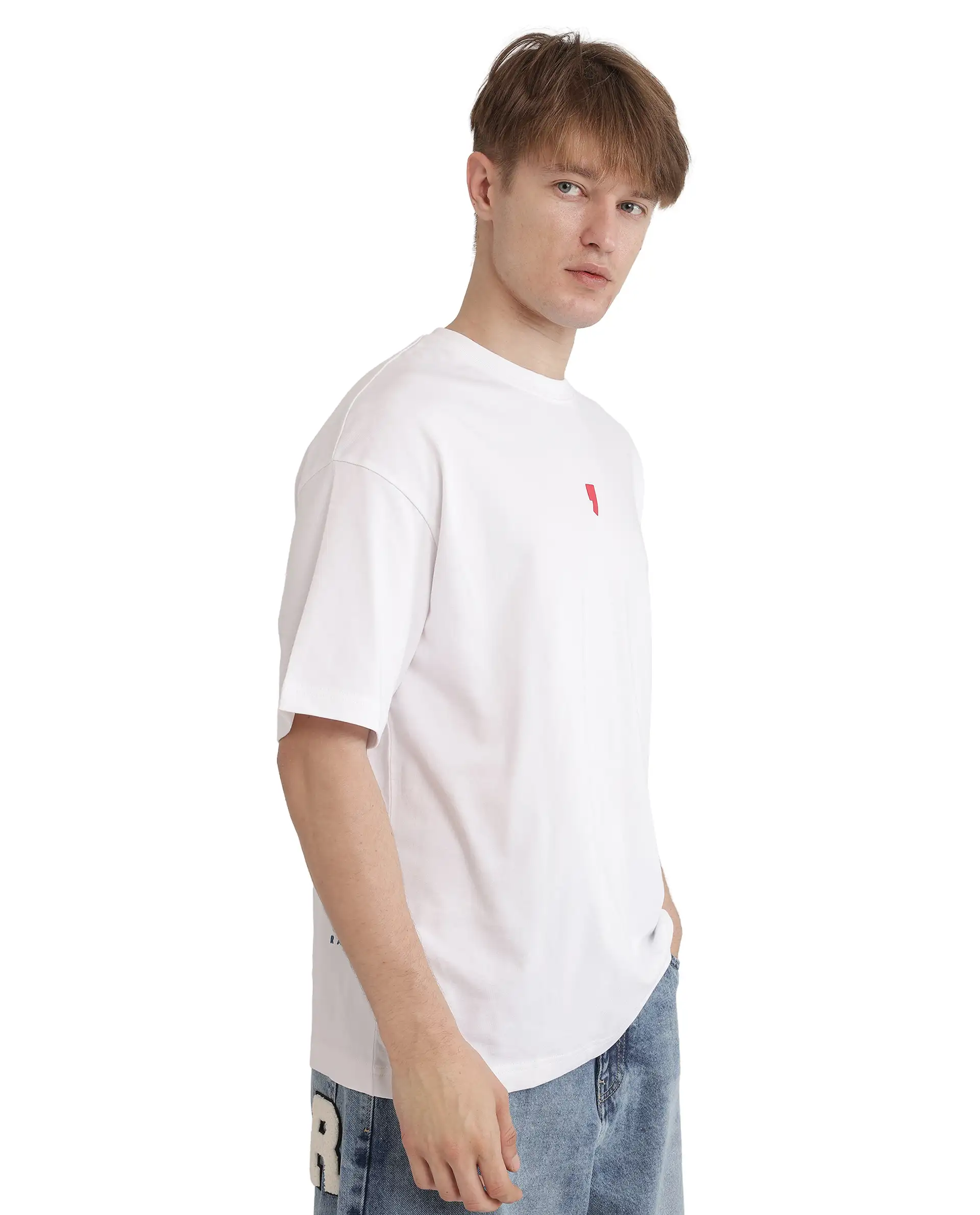 Rare Rabbit Men's Voy White Cotton Blend Graphic Print Oversized Fit Half Sleeve Crew Neck T-Shirt - Image 5