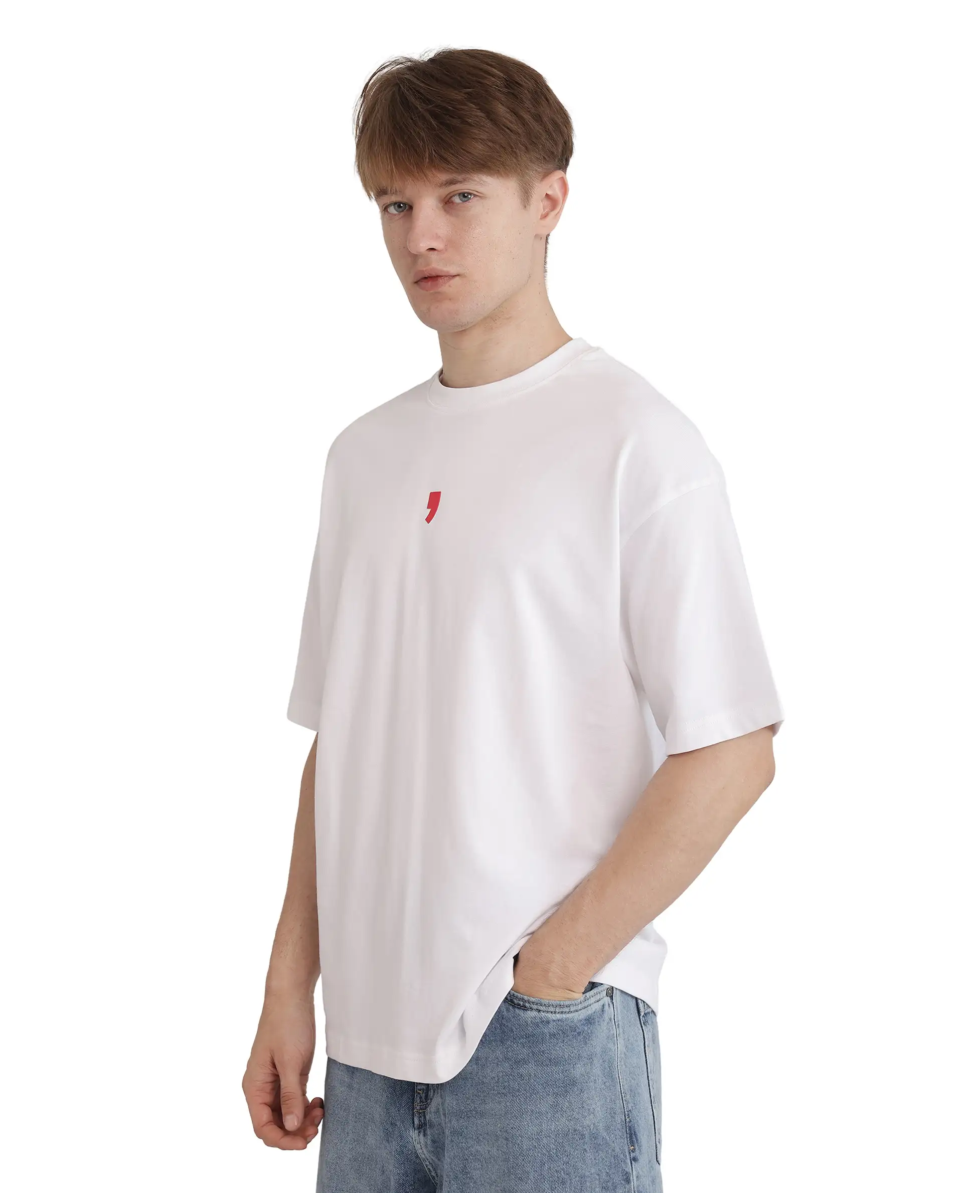 Rare Rabbit Men's Voy White Cotton Blend Graphic Print Oversized Fit Half Sleeve Crew Neck T-Shirt - Image 6