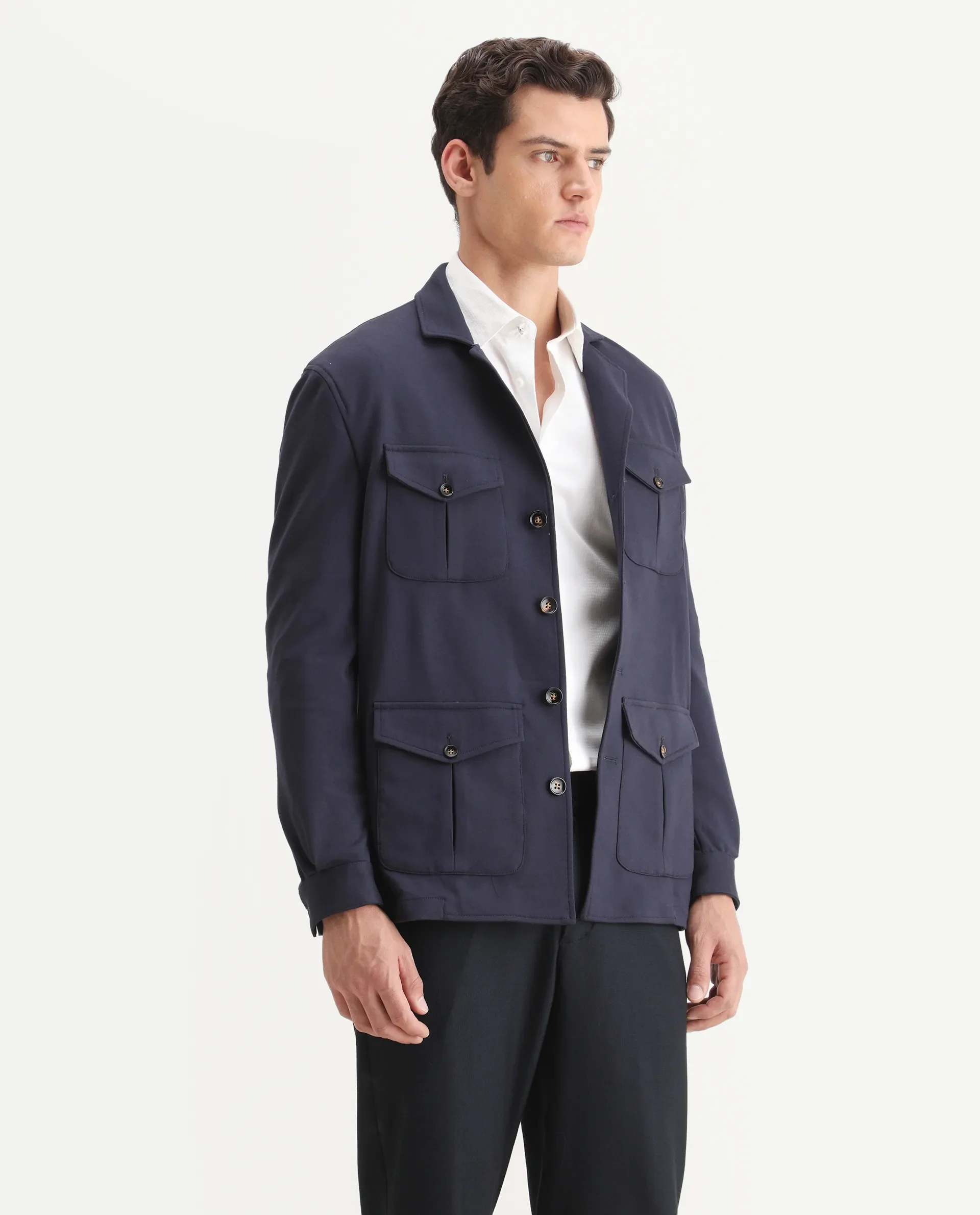 Rare Rabbit Men's Voyage Navy Rayon Plain Tailored Fit Full Sleeve Lapel Neck Blazer - Image 6