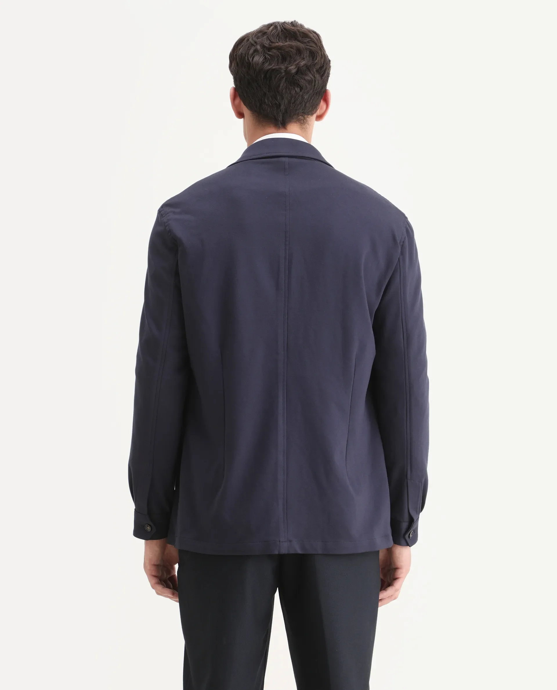 Rare Rabbit Men's Voyage Navy Rayon Plain Tailored Fit Full Sleeve Lapel Neck Blazer - Image 7