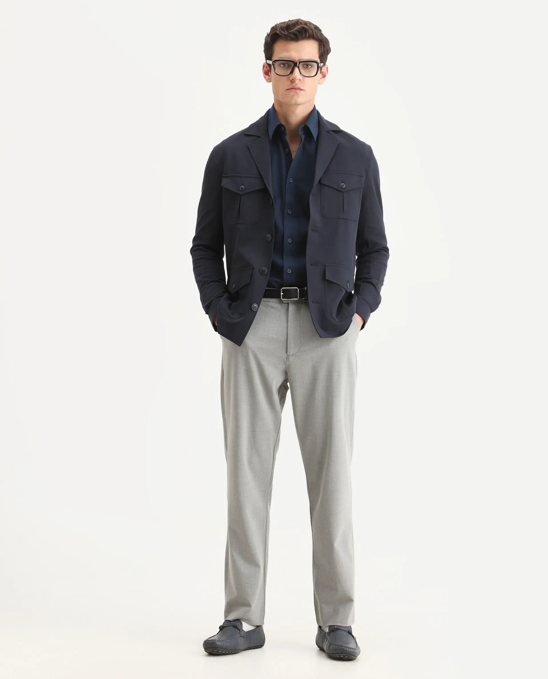 Rare Rabbit Men's Voyage Dark Navy Polyester Plain Tailored Fit Full Sleeve Lapel Neck Jacket - Image 2