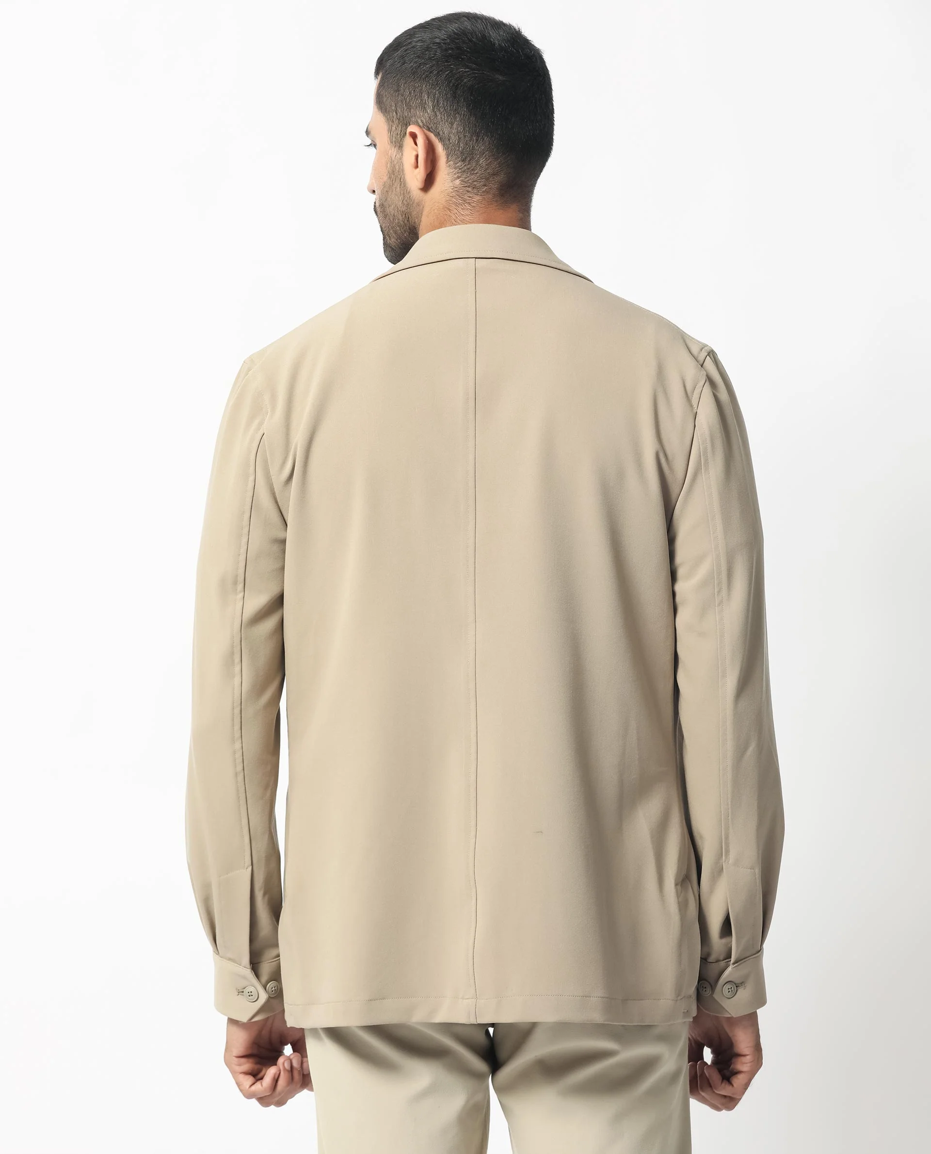 Rare Rabbit Men's Voyage Light Khaki Polyester Plain Tailored Fit Full Sleeve Lapel Neck Jacket - Image 9