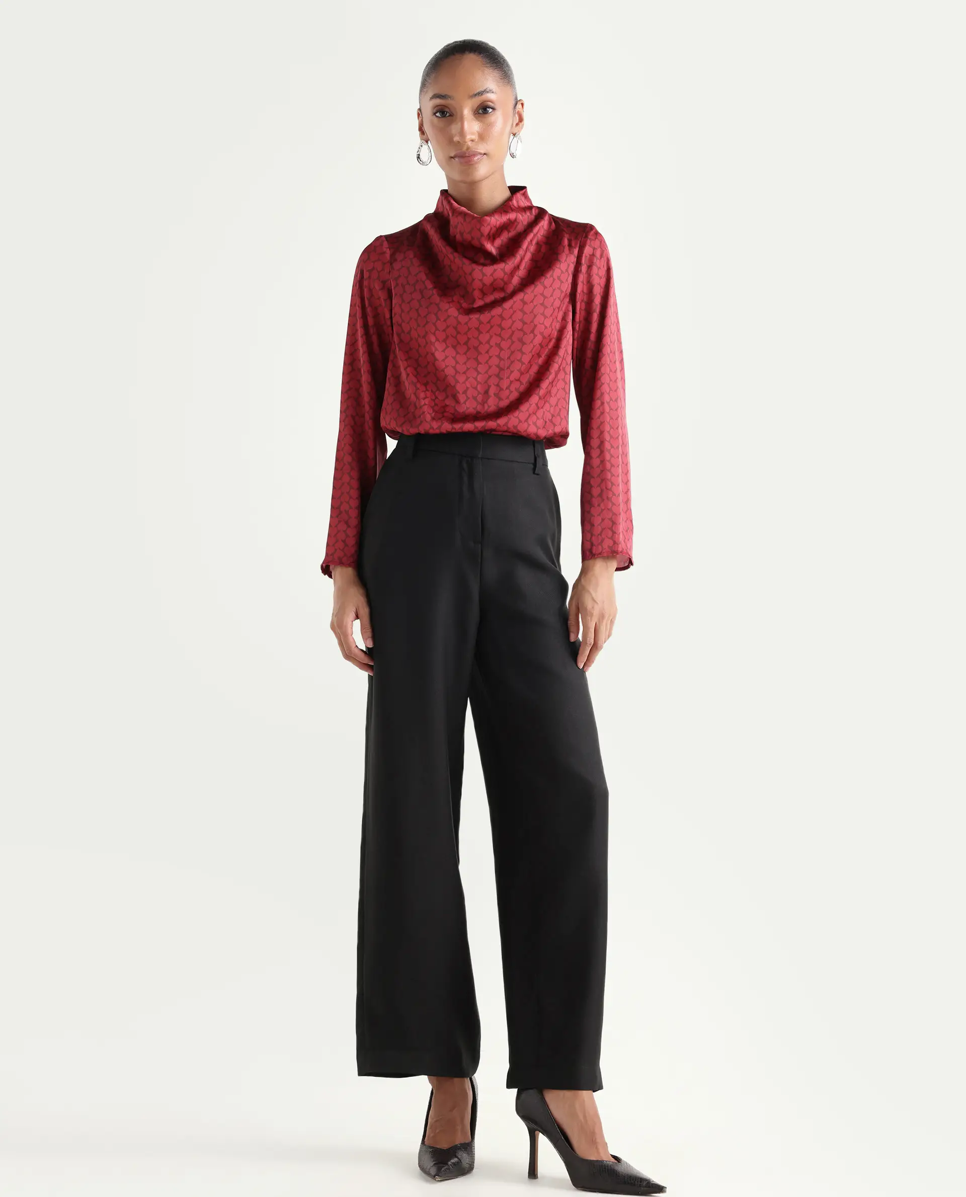 Rareism Women's Vrait Black Polyester Straight Plain Trouser - Image 2
