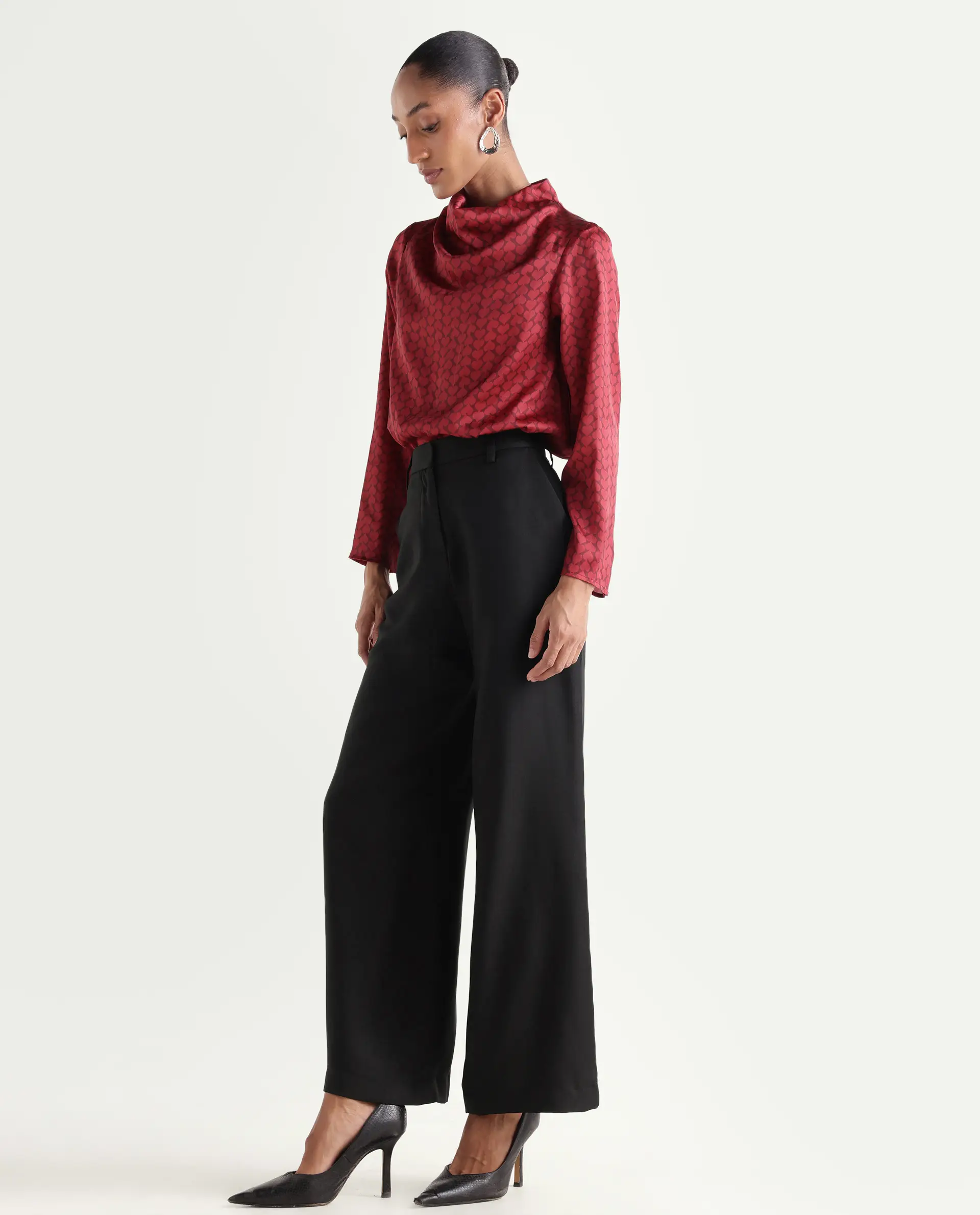 Rareism Women's Vrait Black Polyester Straight Plain Trouser - Image 4