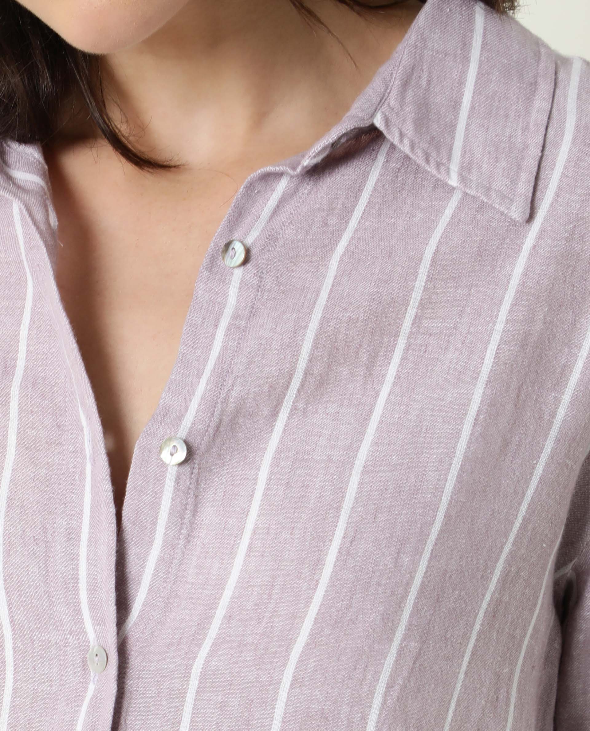 Rareism Women's Vrish Purple Linen Spread Collar Striped Cuffed Sleeve Relaxed Fit Top - Image 4