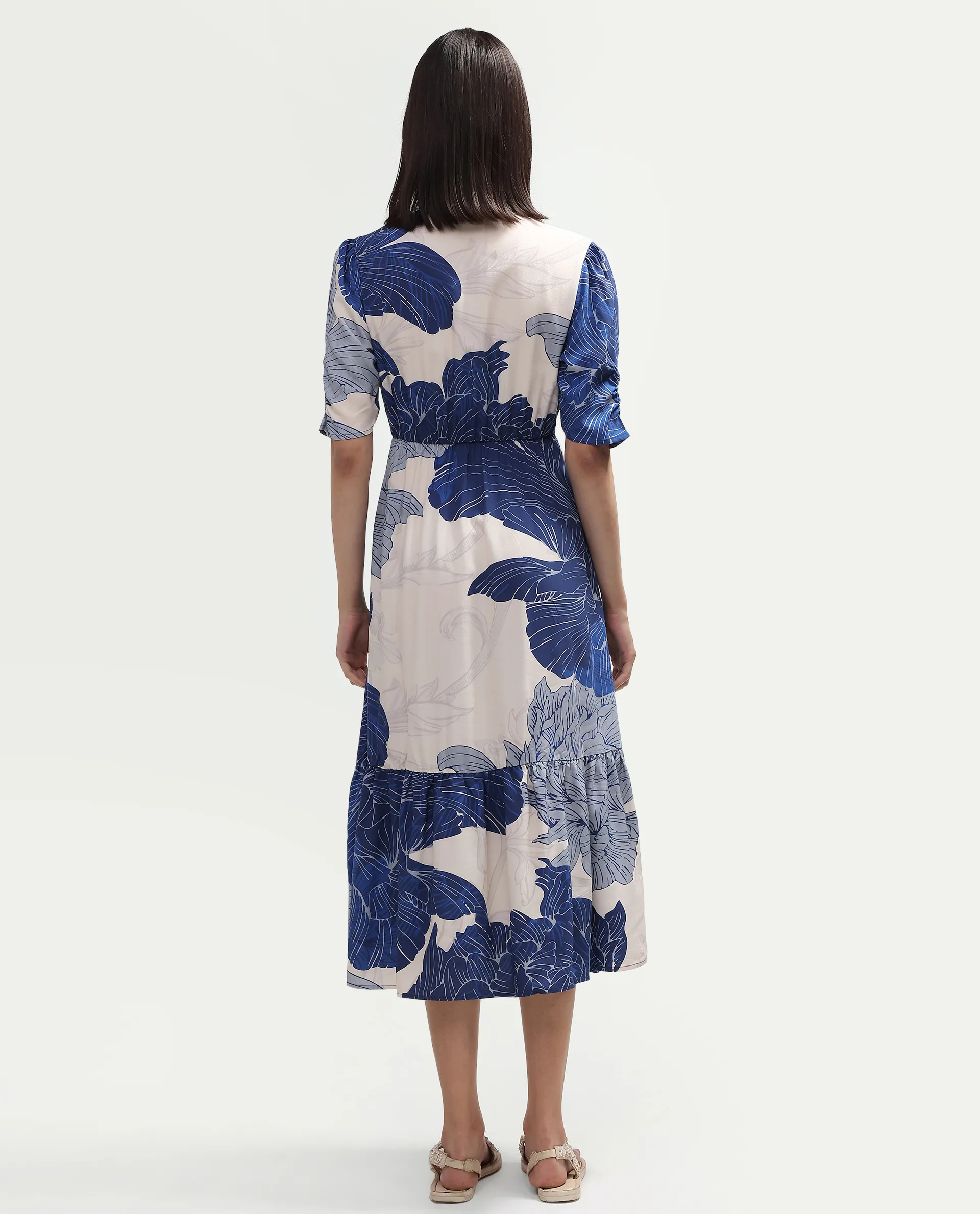 Rareism Women's Vuxon Blue Viscose V-Neck Fit And Flare Floral Print Dress - Image 7