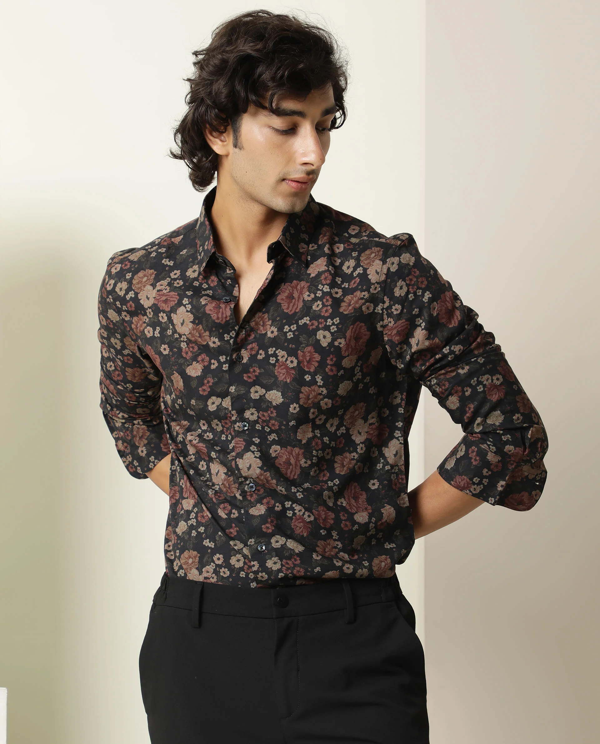 Rare Rabbit Men's Vynil Blue Viscose Floral Print Regular Fit Full Sleeve Collared Shirt - Image 2