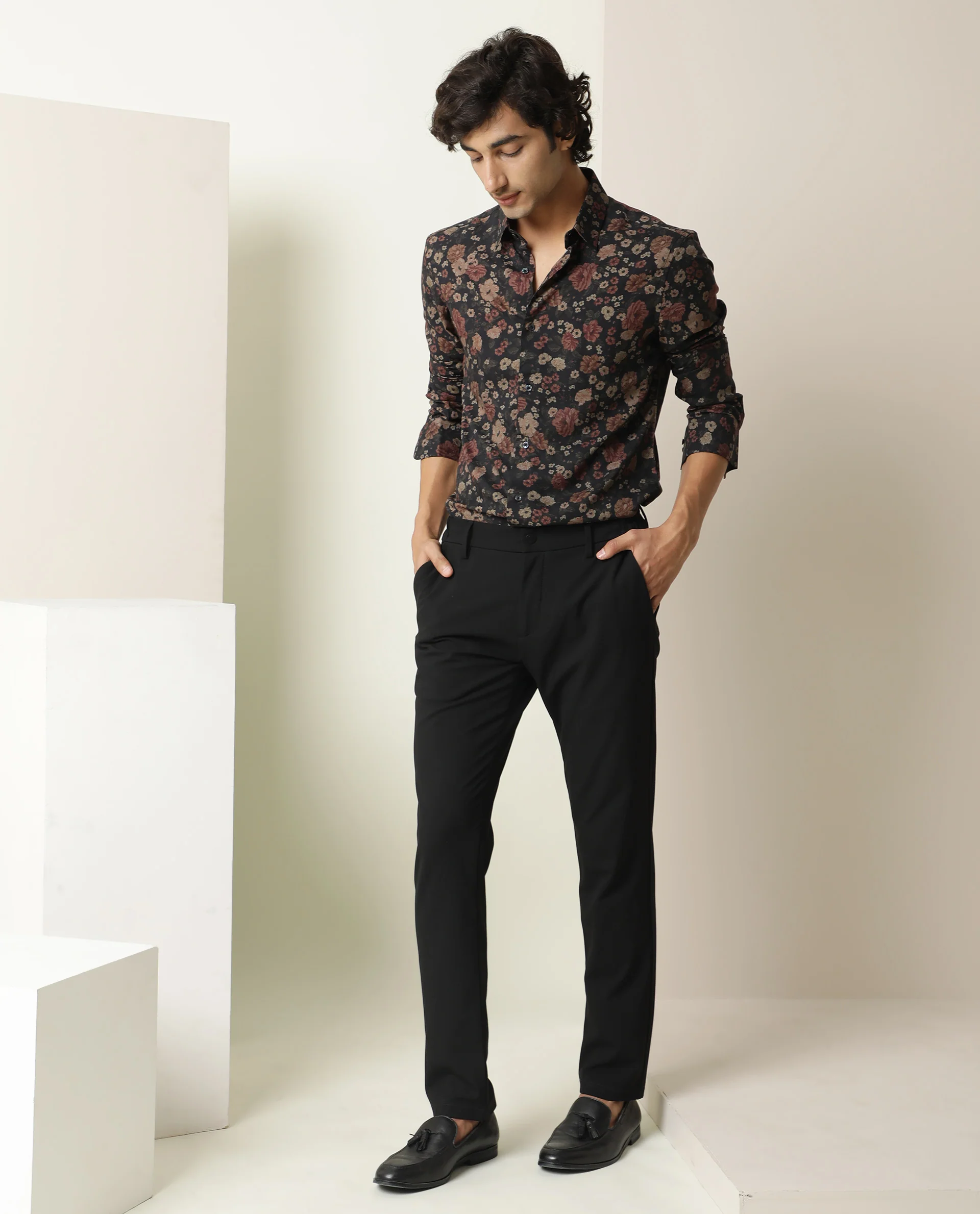 Rare Rabbit Men's Vynil Blue Viscose Floral Print Regular Fit Full Sleeve Collared Shirt - Image 3