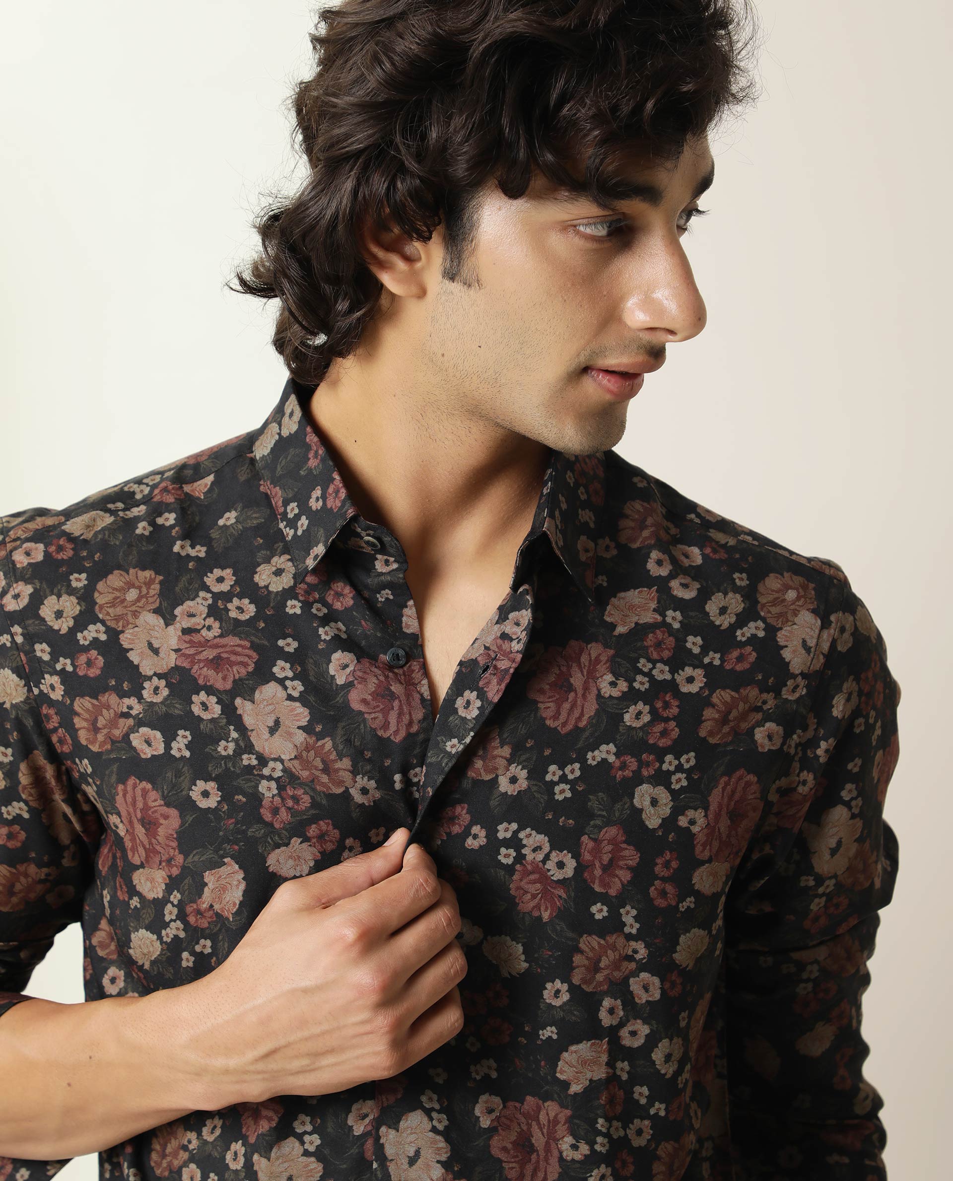 Rare Rabbit Men's Vynil Blue Viscose Floral Print Regular Fit Full Sleeve Collared Shirt - Image 4