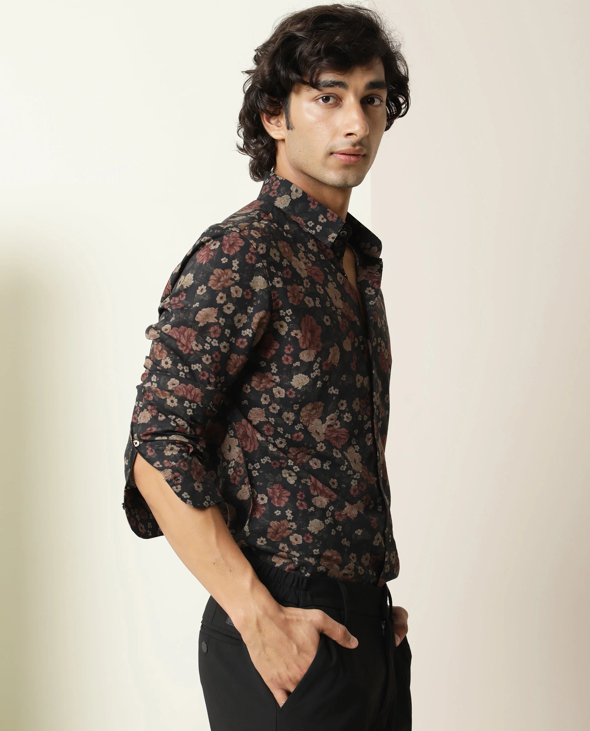 Rare Rabbit Men's Vynil Blue Viscose Floral Print Regular Fit Full Sleeve Collared Shirt - Image 5