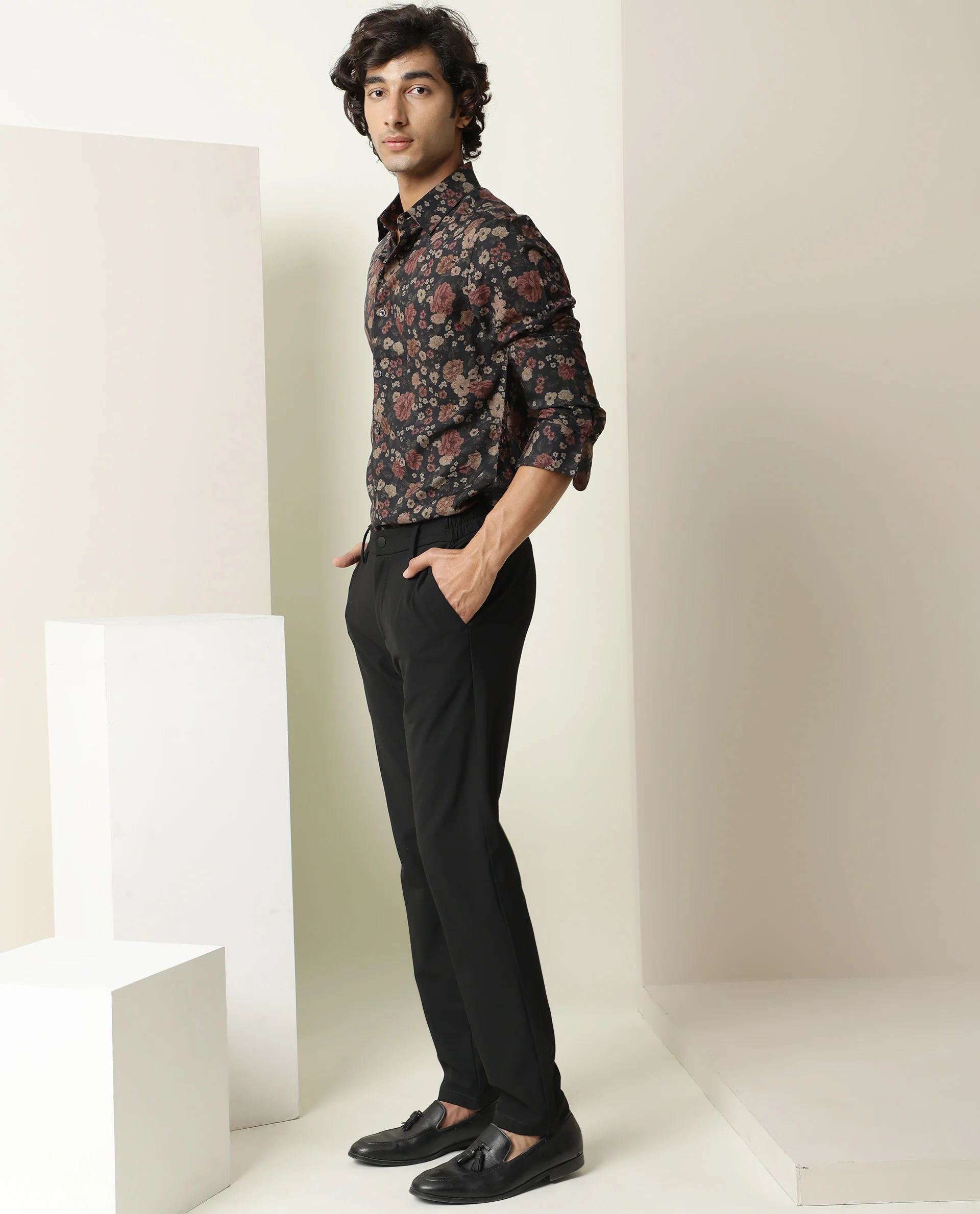 Rare Rabbit Men's Vynill Black Viscose Floral Print Regular Fit Full Sleeve Collared Shirt - Image 10