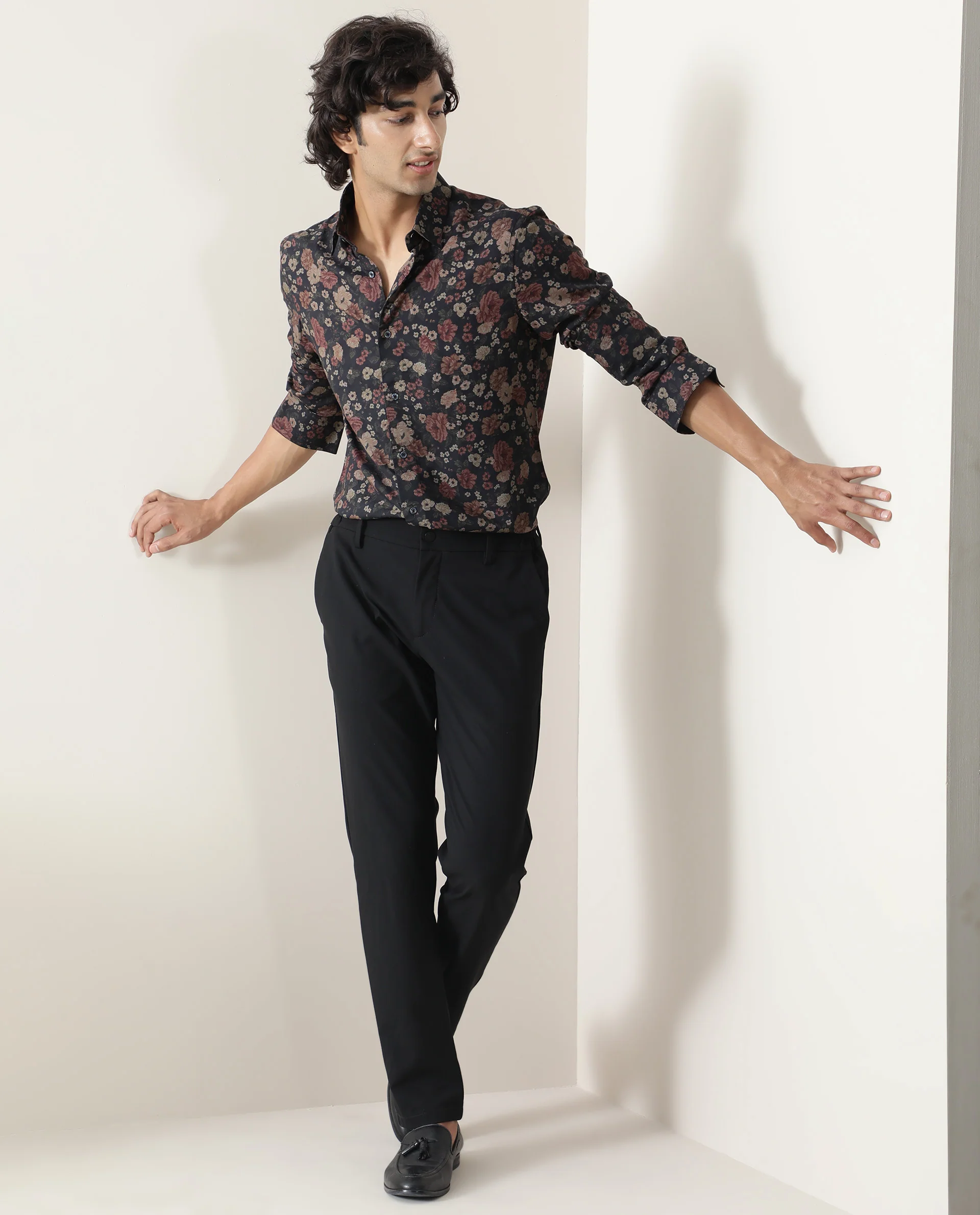 Rare Rabbit Men's Vynill Black Viscose Floral Print Regular Fit Full Sleeve Collared Shirt - Image 2