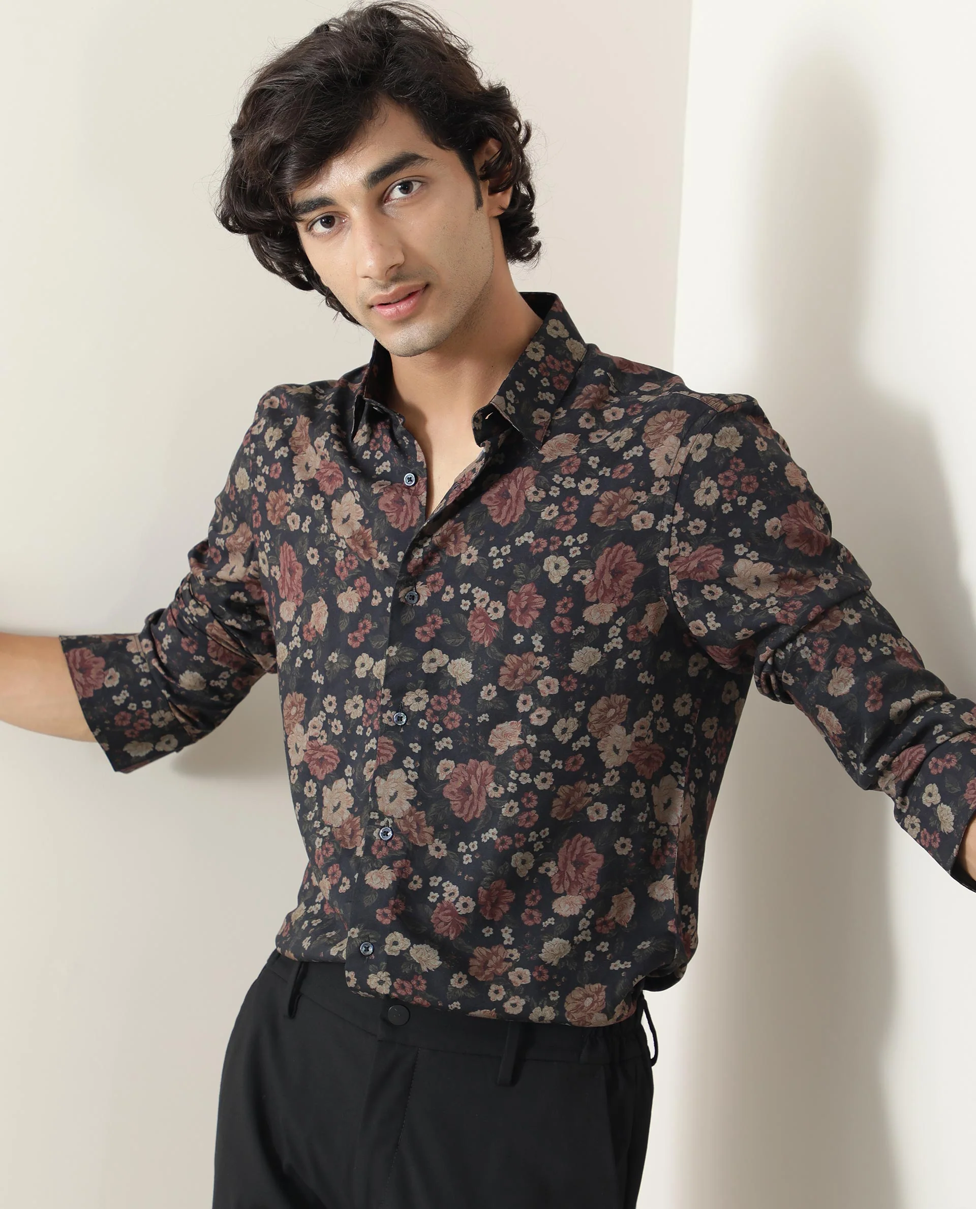 Rare Rabbit Men's Vynill Black Viscose Floral Print Regular Fit Full Sleeve Collared Shirt - Image 4