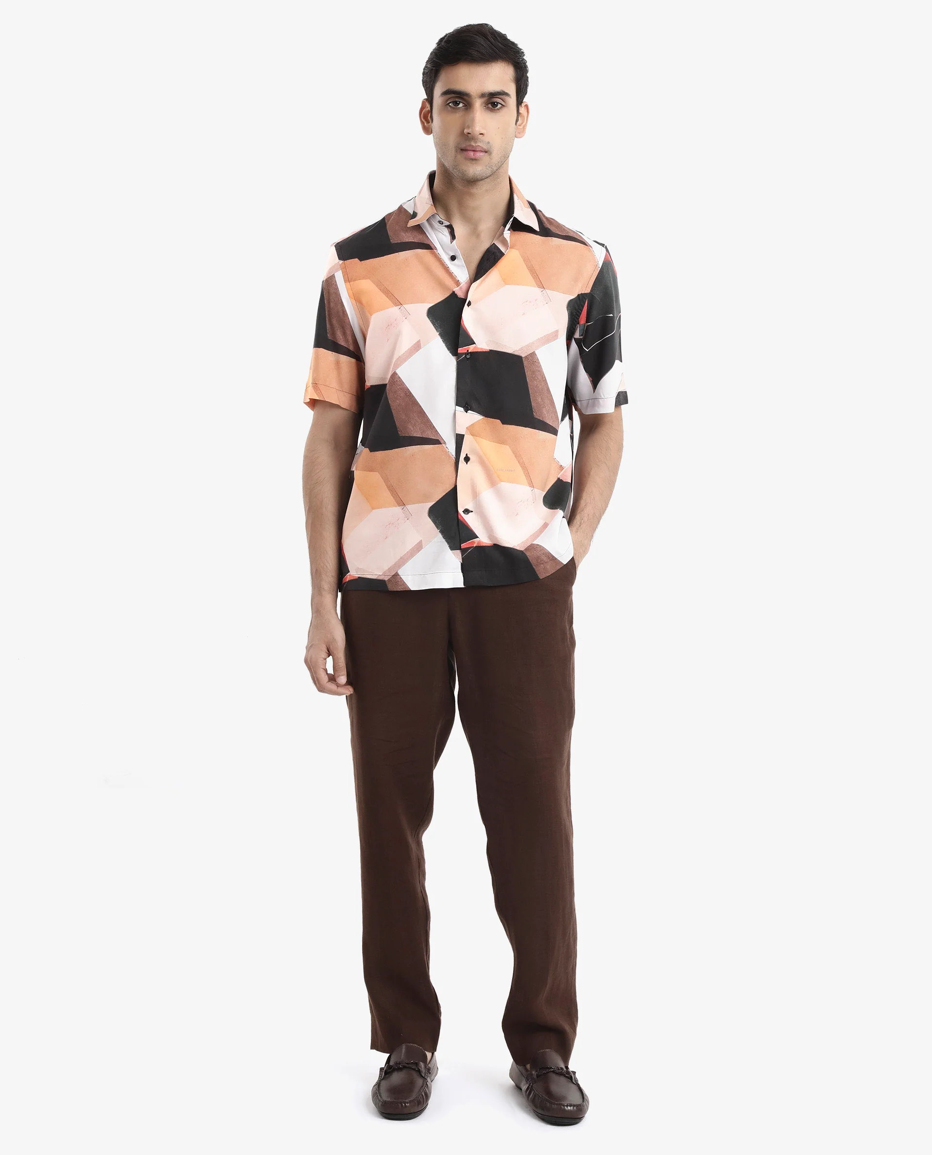 Rare Rabbit Men's Wabe Black Viscose Abstract Print Boxy Fit Half Sleeve Collared Shirt - Image 2