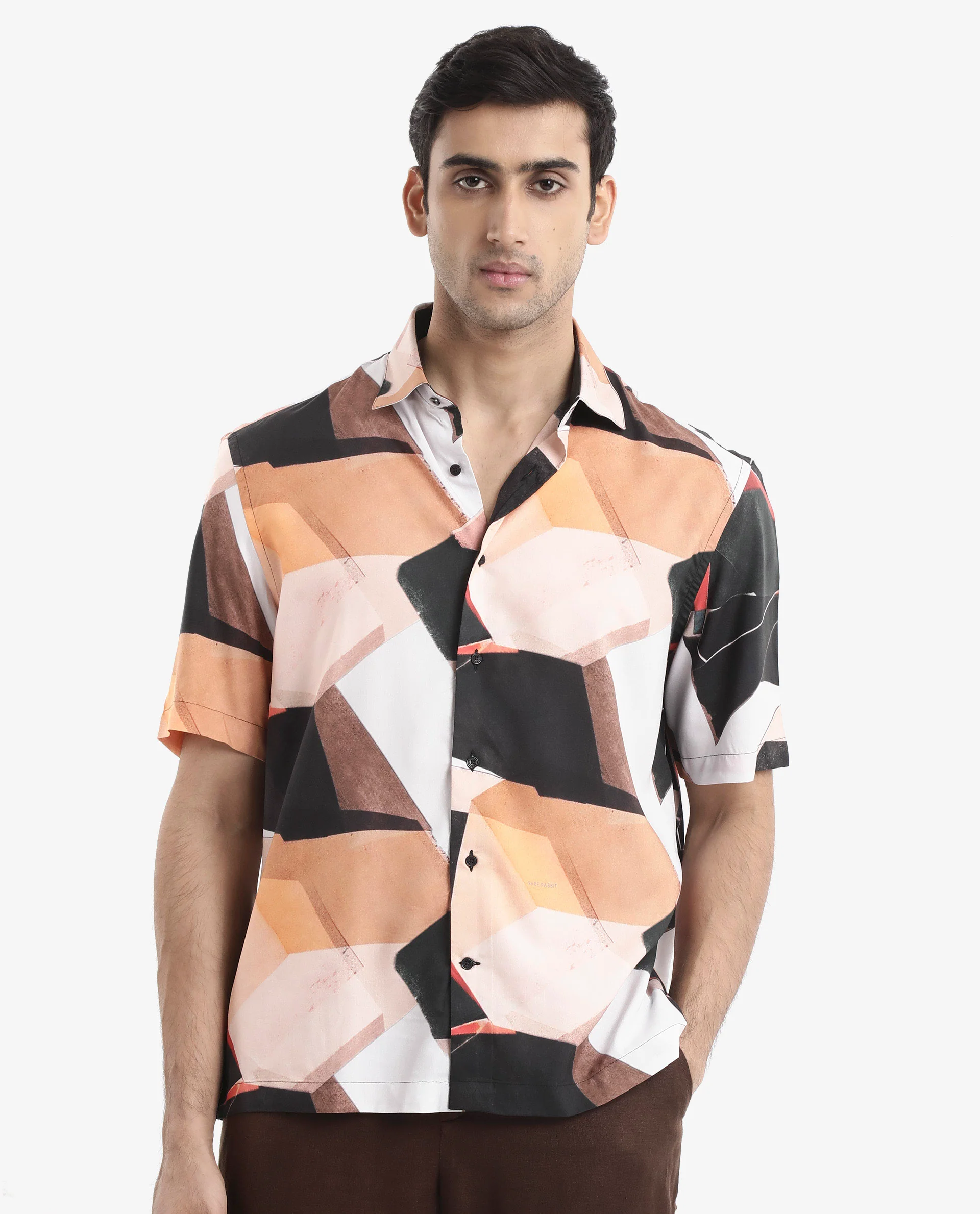 Rare Rabbit Men's Wabe Black Viscose Abstract Print Boxy Fit Half Sleeve Collared Shirt - Image 3