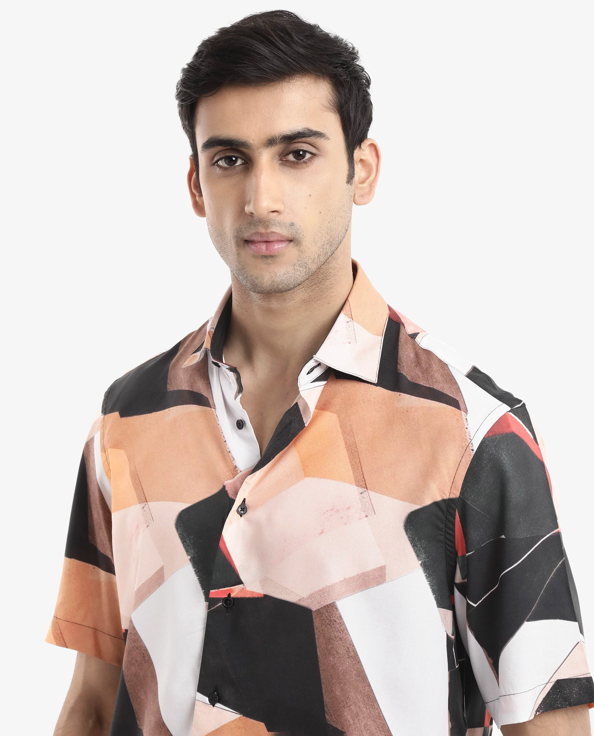 Rare Rabbit Men's Wabe Black Viscose Abstract Print Boxy Fit Half Sleeve Collared Shirt - Image 5
