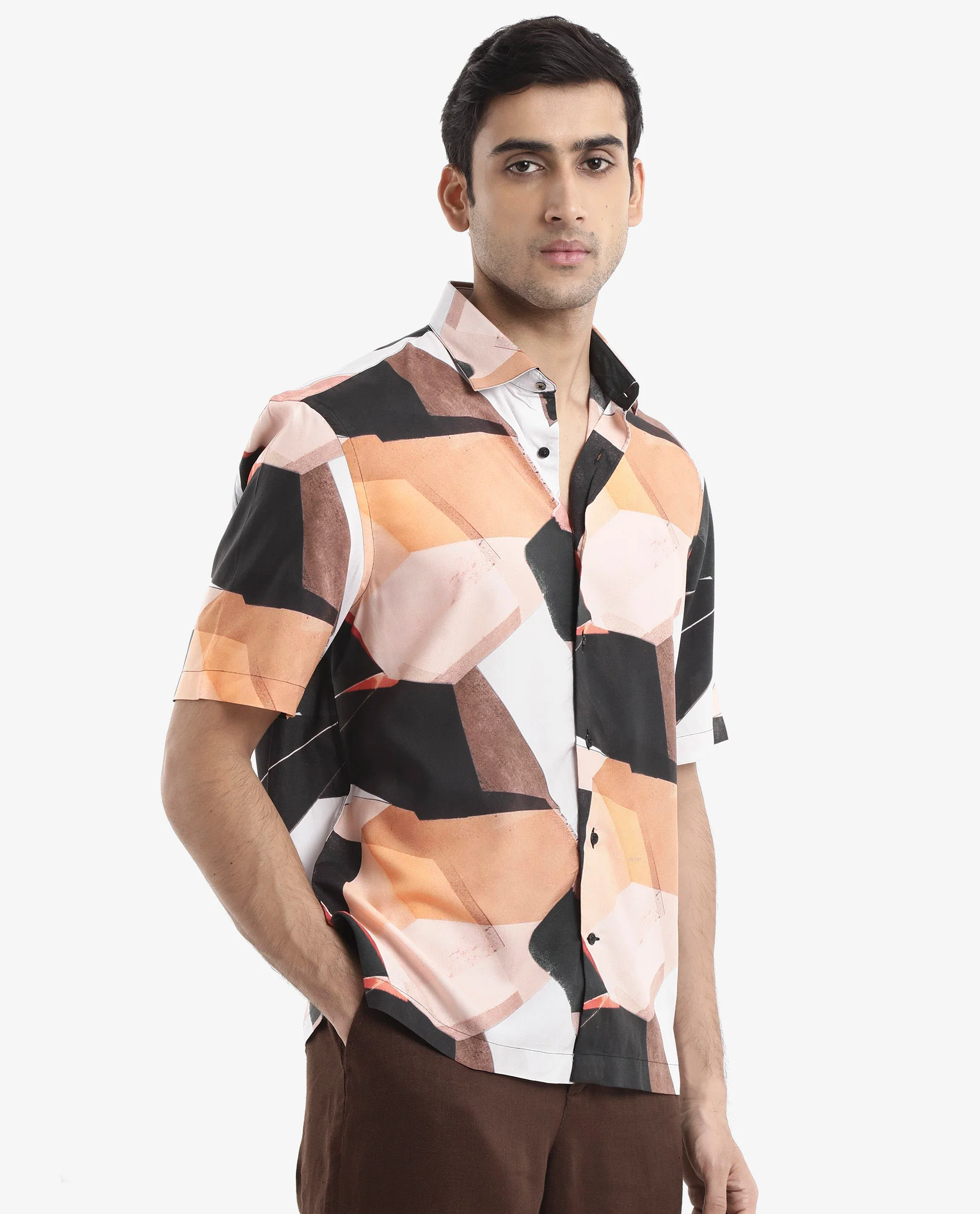 Rare Rabbit Men's Wabe Black Viscose Abstract Print Boxy Fit Half Sleeve Collared Shirt - Image 6