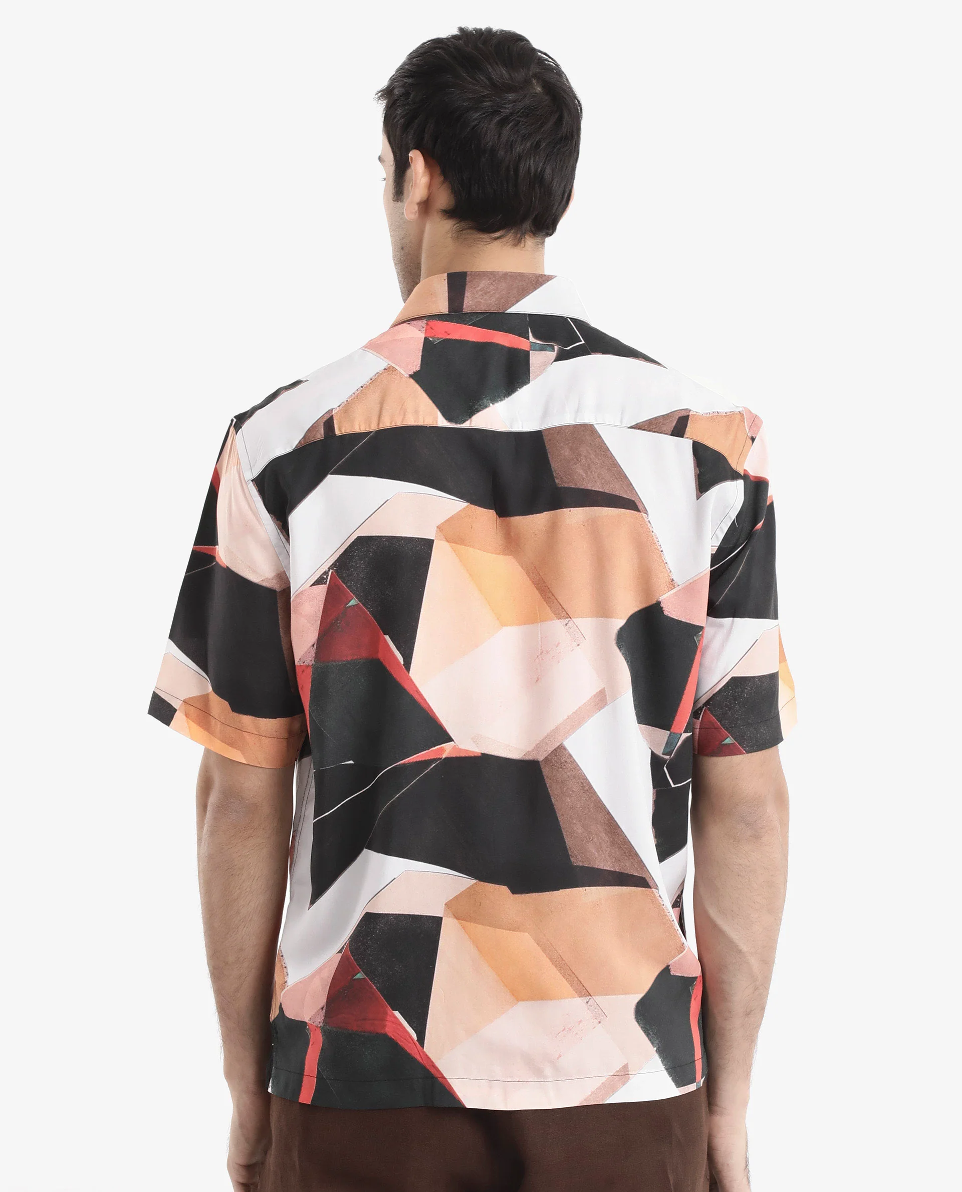 Rare Rabbit Men's Wabe Black Viscose Abstract Print Boxy Fit Half Sleeve Collared Shirt - Image 7