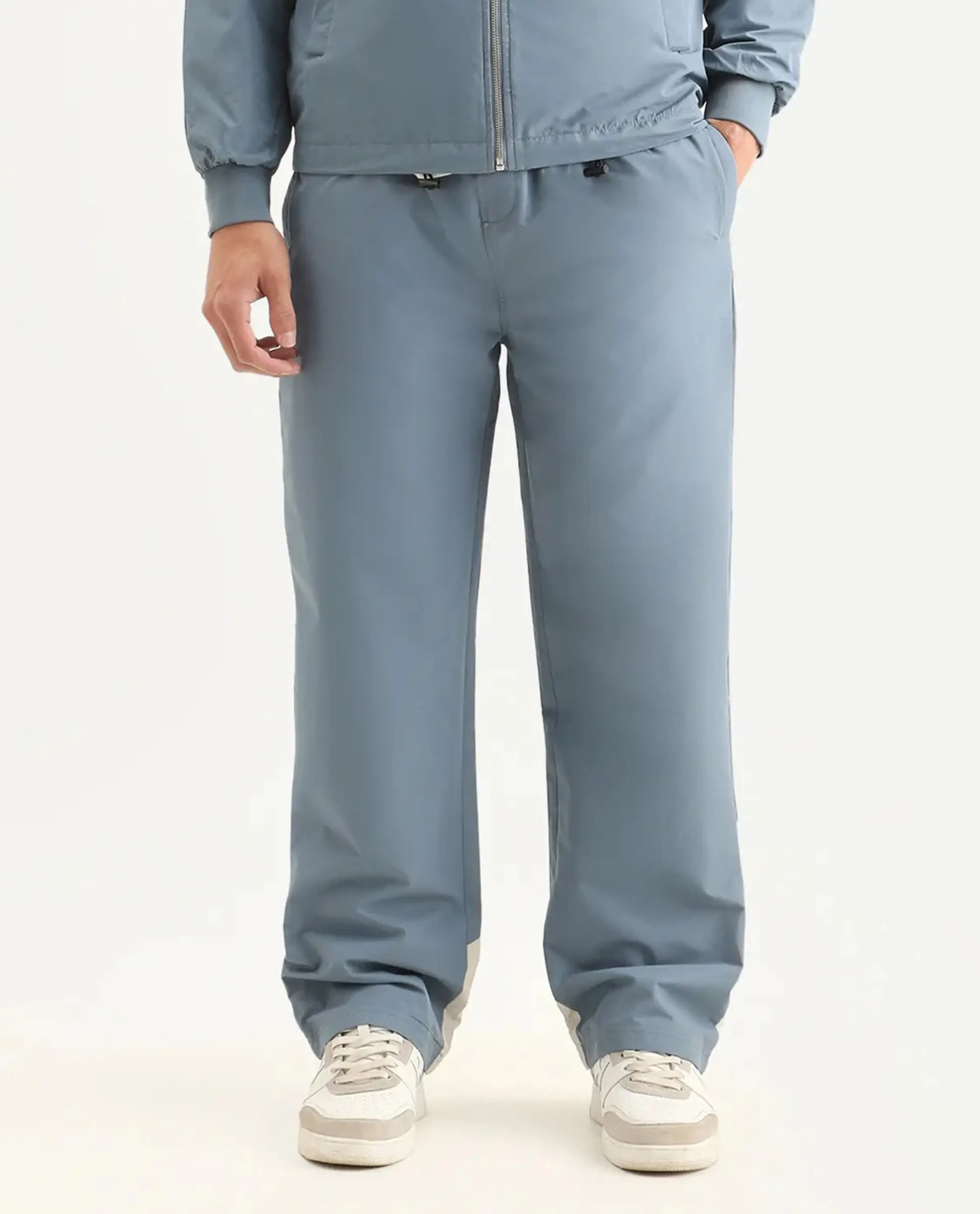 Rare Rabbit Men's Waber-B Light Blue Polyester Cut And Sew Regular Fit Track Pant - Image 9