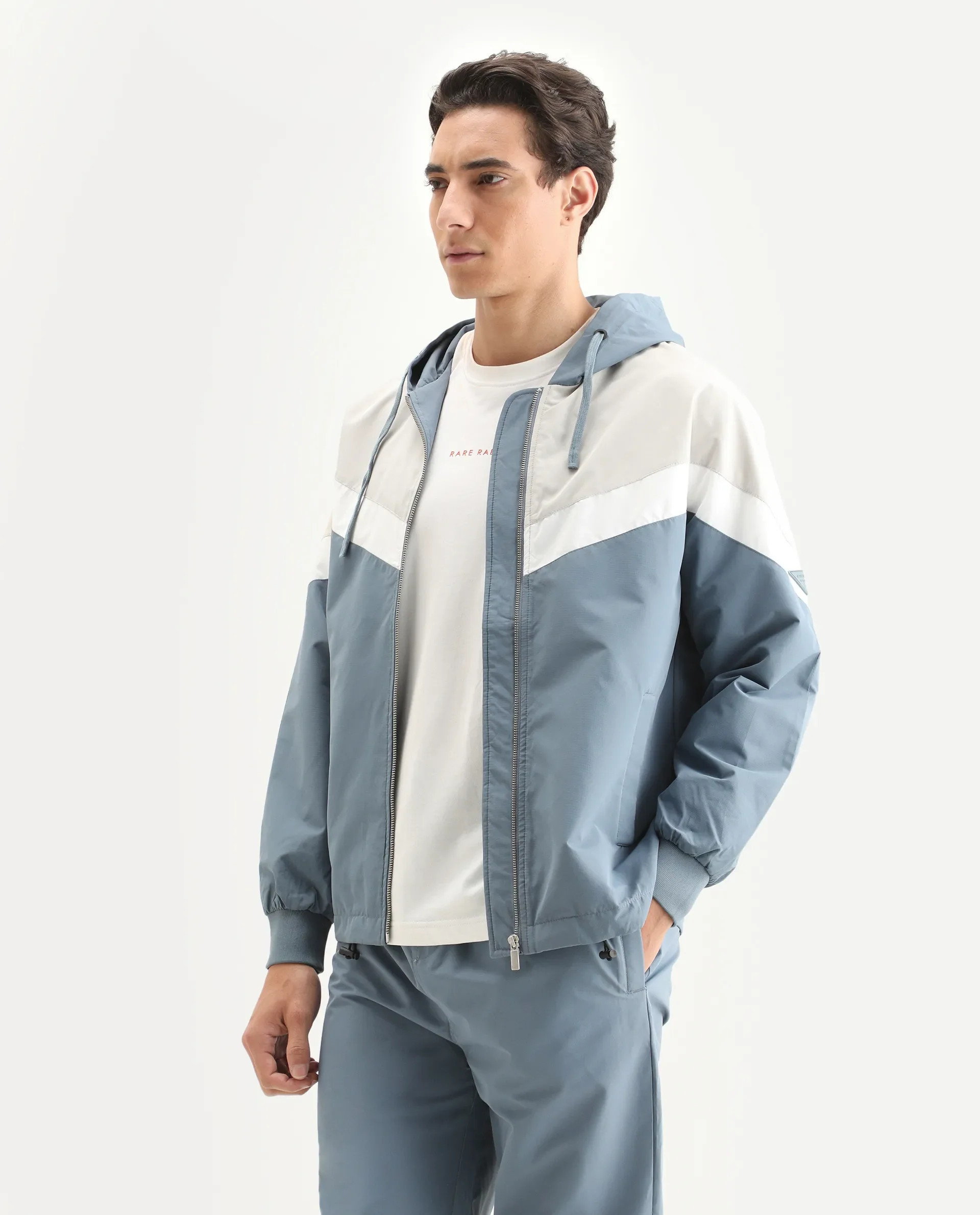 Rare Rabbit Men's Waber Light Blue Polyester Cut And Sew Regular Fit Full Sleeve Hooded Jacket - Image 4