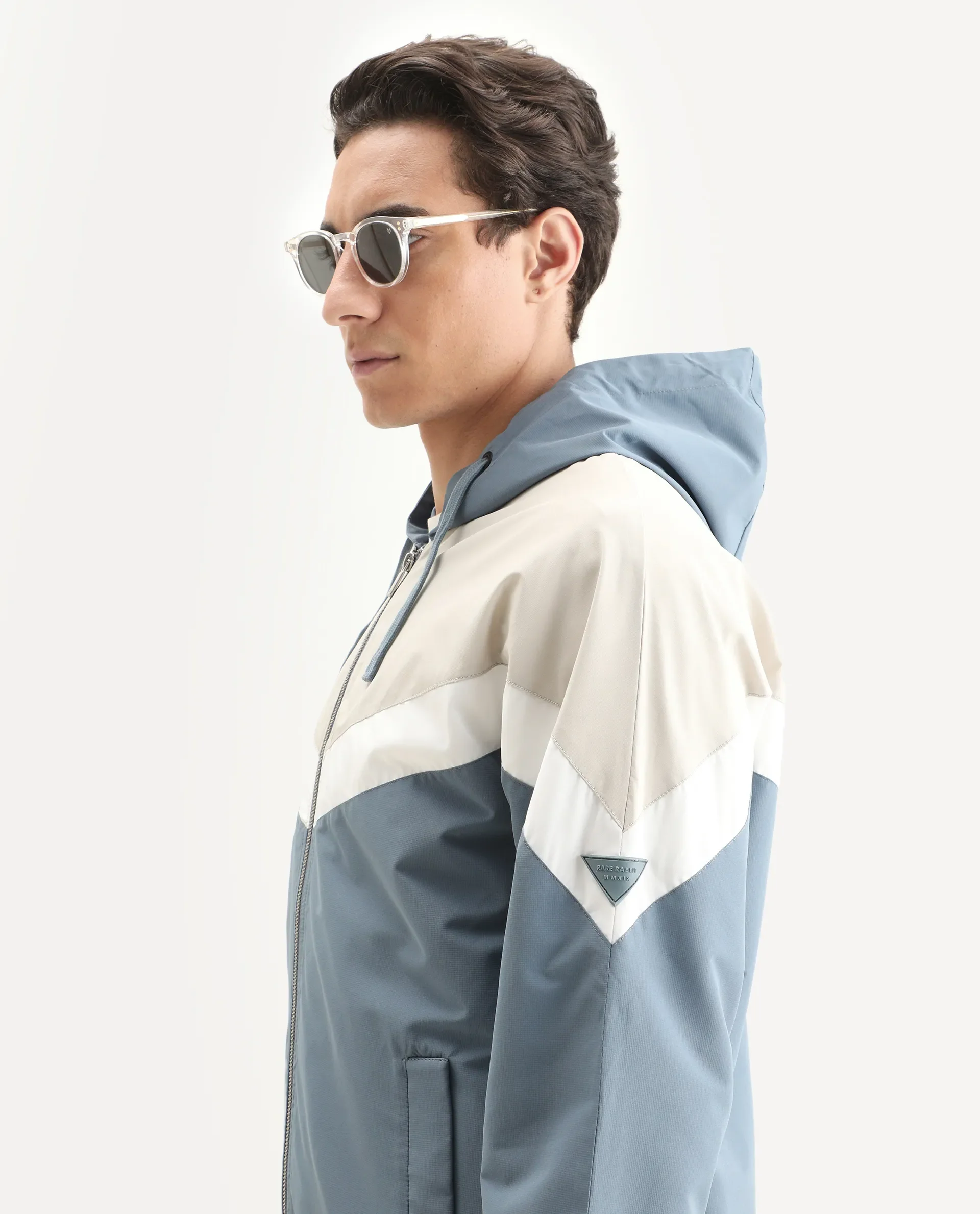 Rare Rabbit Men's Waber Light Blue Polyester Cut And Sew Regular Fit Full Sleeve Hooded Jacket - Image 6