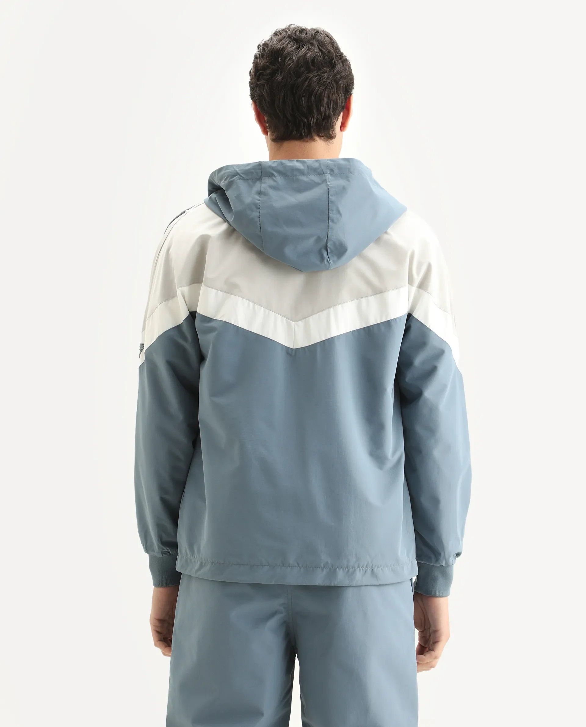 Rare Rabbit Men's Waber Light Blue Polyester Cut And Sew Regular Fit Full Sleeve Hooded Jacket - Image 7