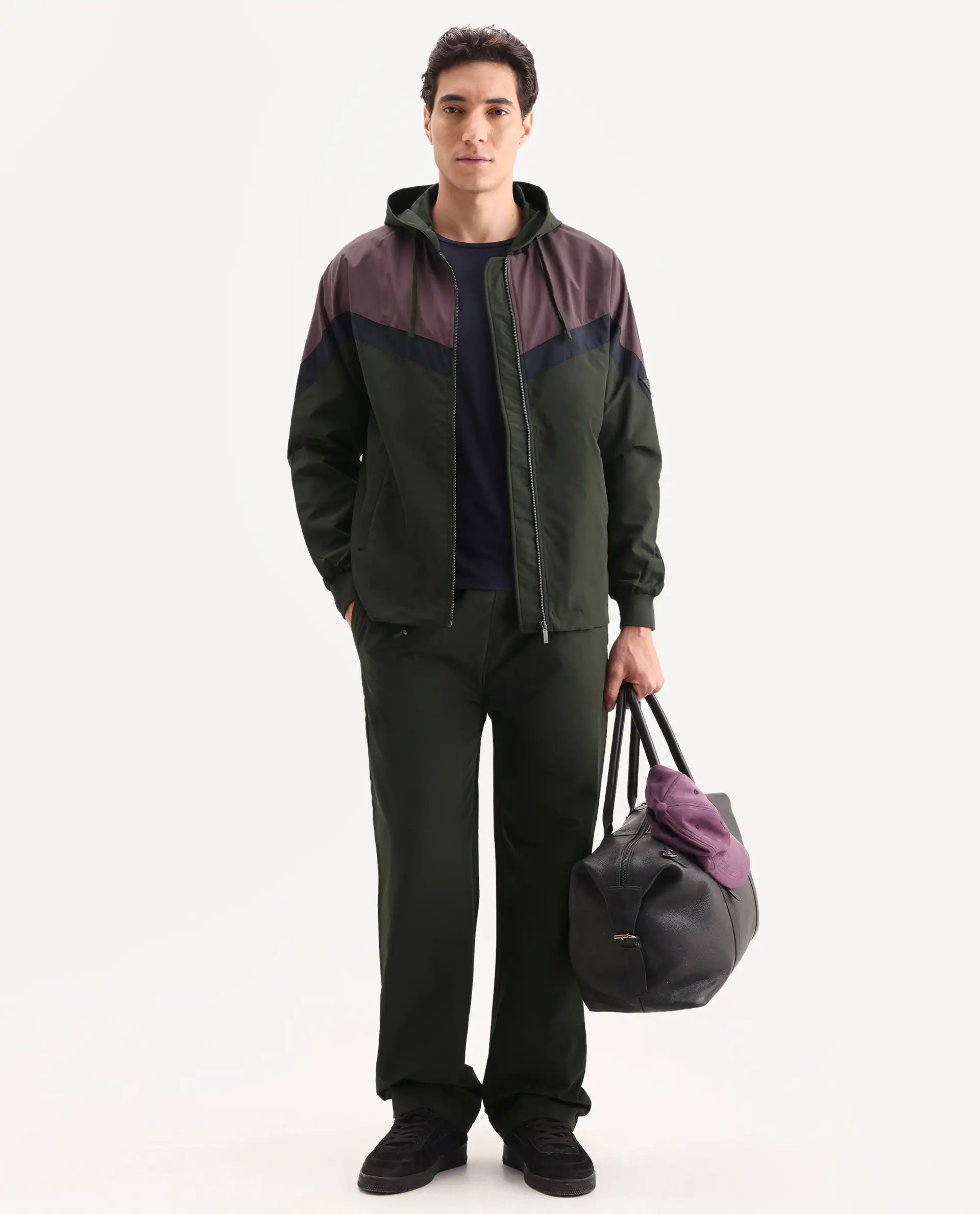 Rare Rabbit Men's Waber Olive Polyester Cut And Sew Regular Fit Full Sleeve Hooded Jacket - Image 2