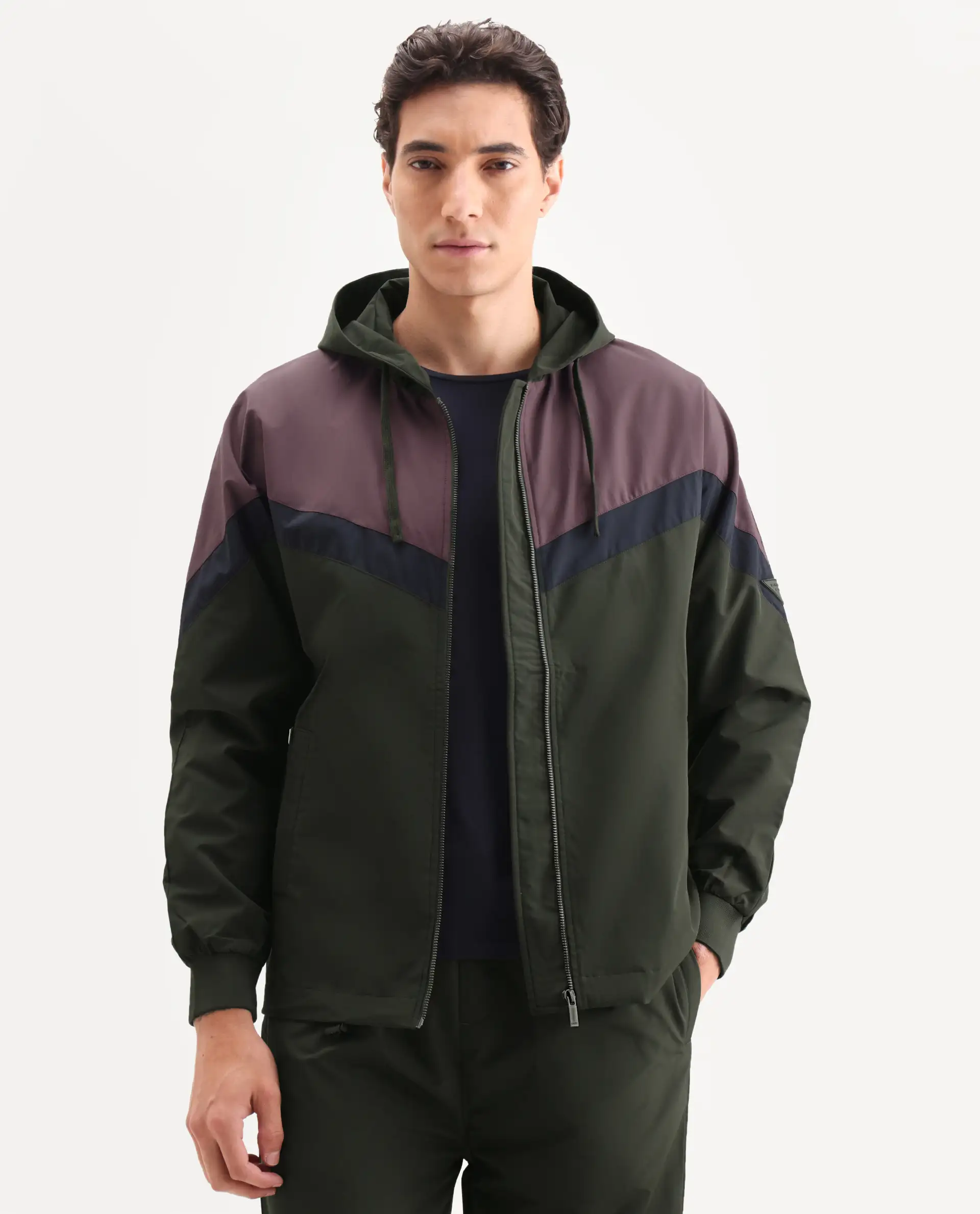 Rare Rabbit Men's Waber Olive Polyester Cut And Sew Regular Fit Full Sleeve Hooded Jacket - Image 3
