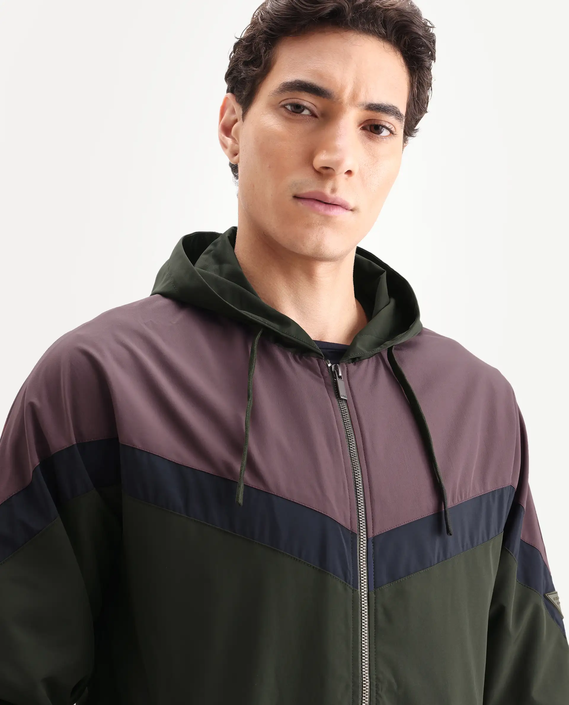 Rare Rabbit Men's Waber Olive Polyester Cut And Sew Regular Fit Full Sleeve Hooded Jacket - Image 4