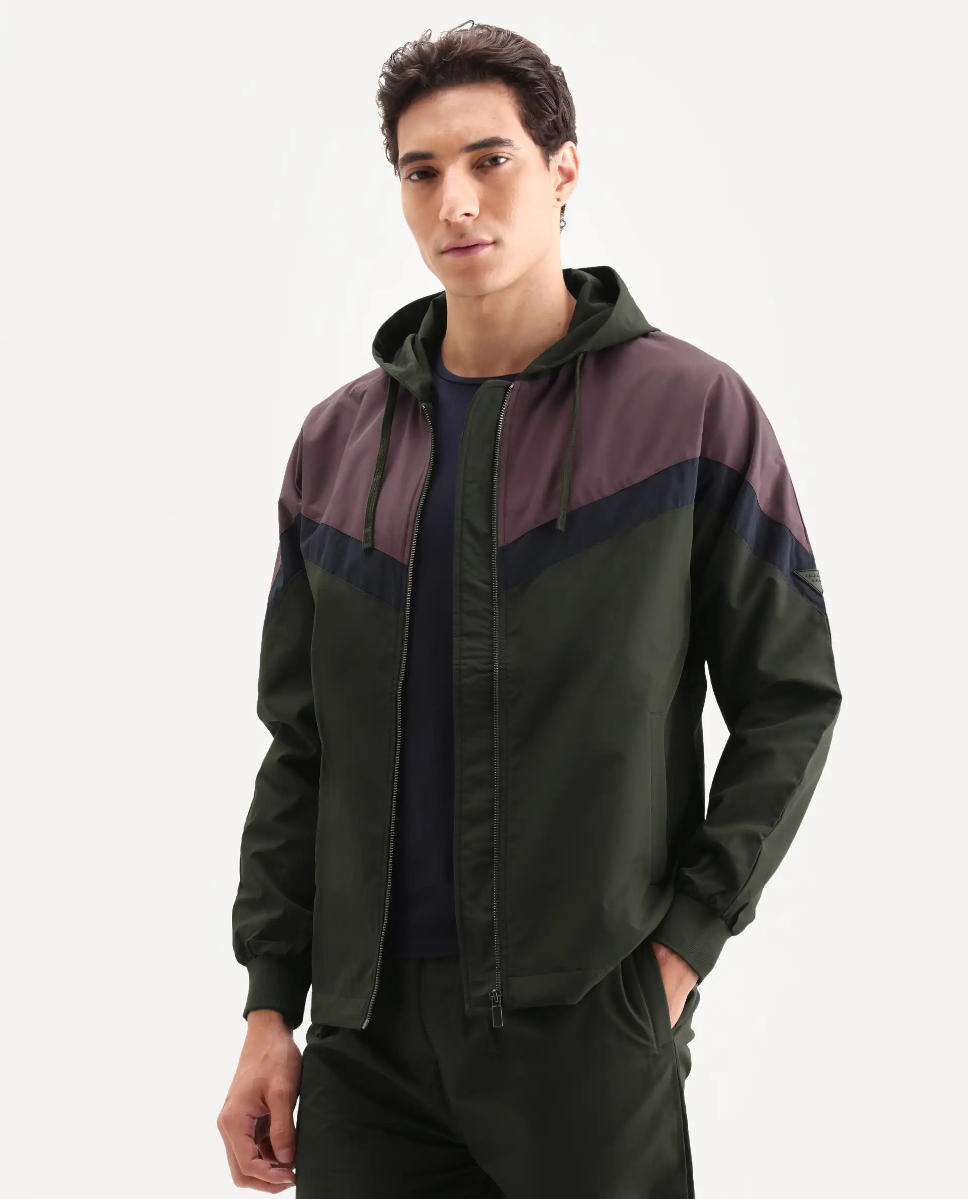 Rare Rabbit Men's Waber Olive Polyester Cut And Sew Regular Fit Full Sleeve Hooded Jacket - Image 5