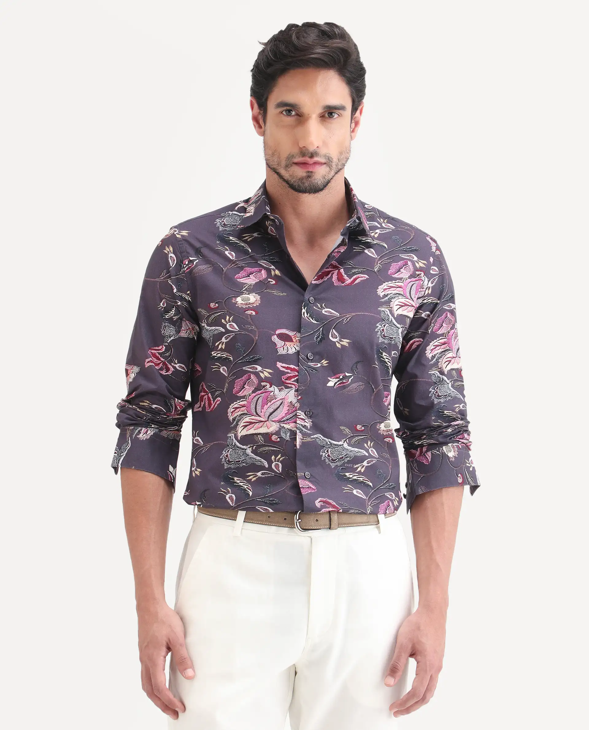 Rare Rabbit Men's Wade Dusky Purple Cotton Fabric Full Sleeve Spread Collar Button Regular Fit Floral Print Shirt - Image 4