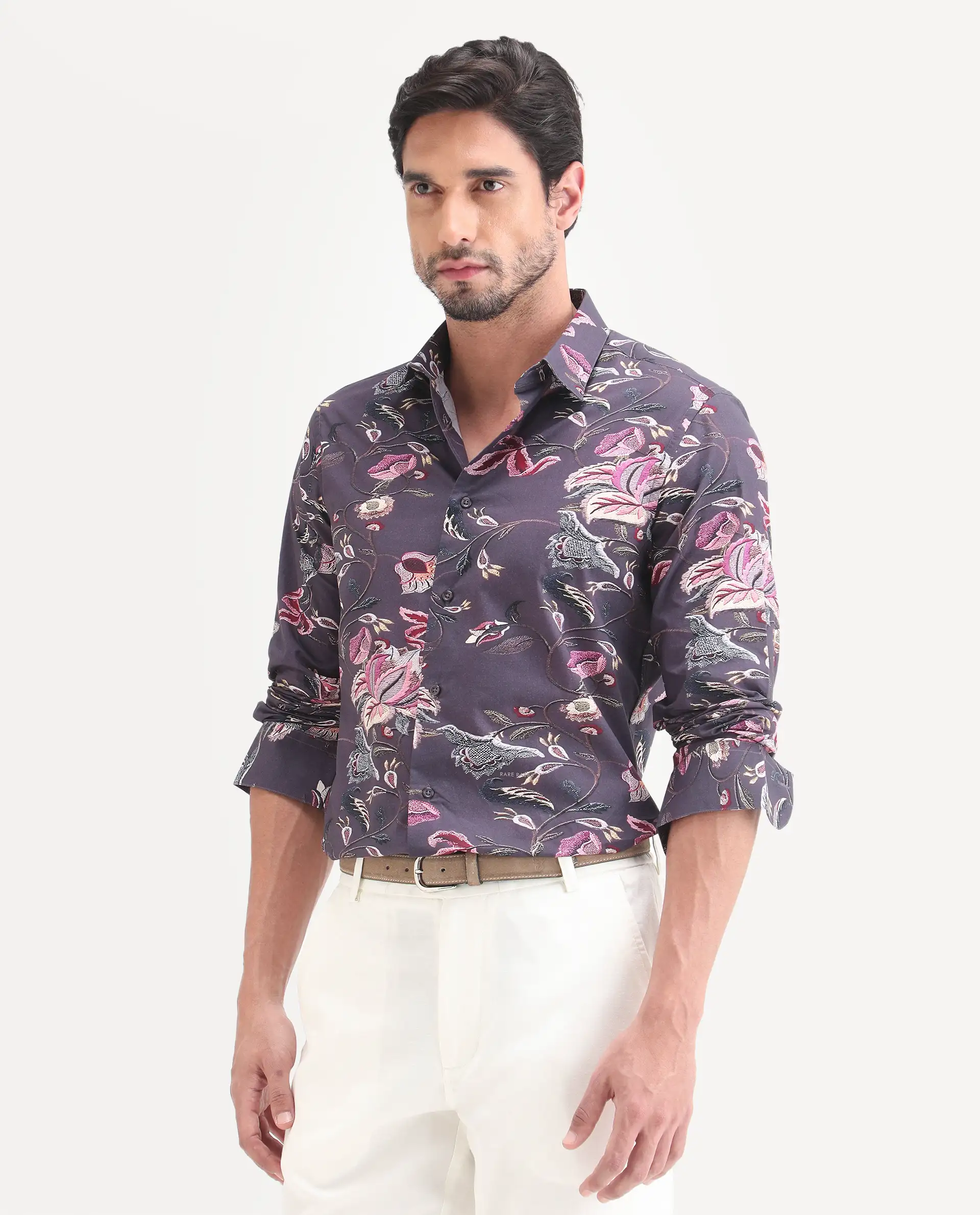 Rare Rabbit Men's Wade Dusky Purple Cotton Fabric Full Sleeve Spread Collar Button Regular Fit Floral Print Shirt - Image 6