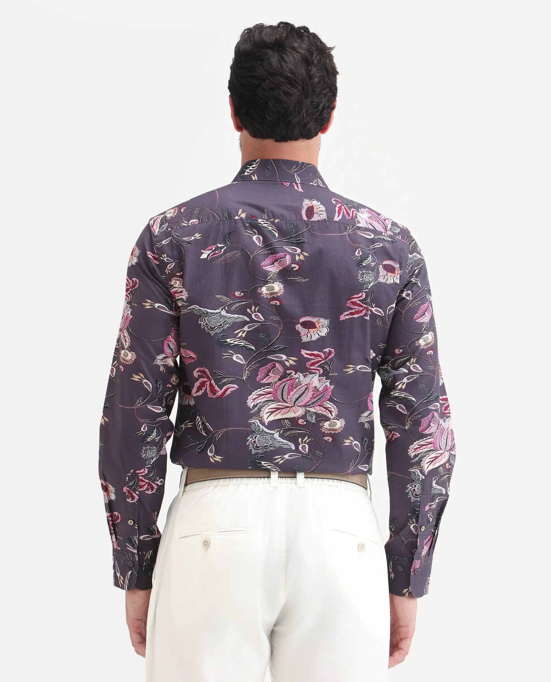 Rare Rabbit Men's Wade Dusky Purple Cotton Fabric Full Sleeve Spread Collar Button Regular Fit Floral Print Shirt - Image 7