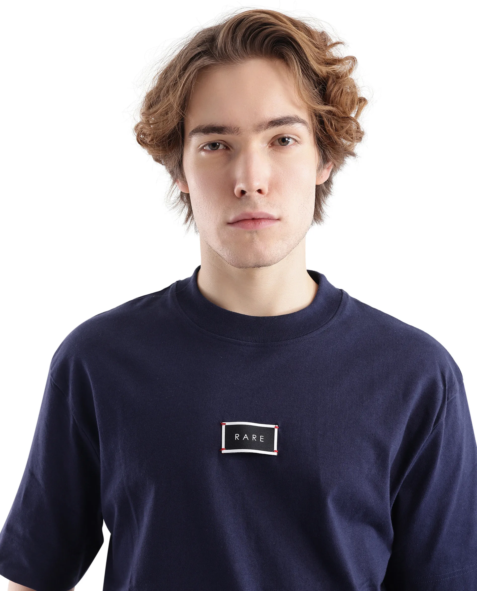 Rare Rabbit Men's Wadet Navy Cotton Typography Print Boxy Fit Half Sleeve Crew Neck T-Shirt - Image 3