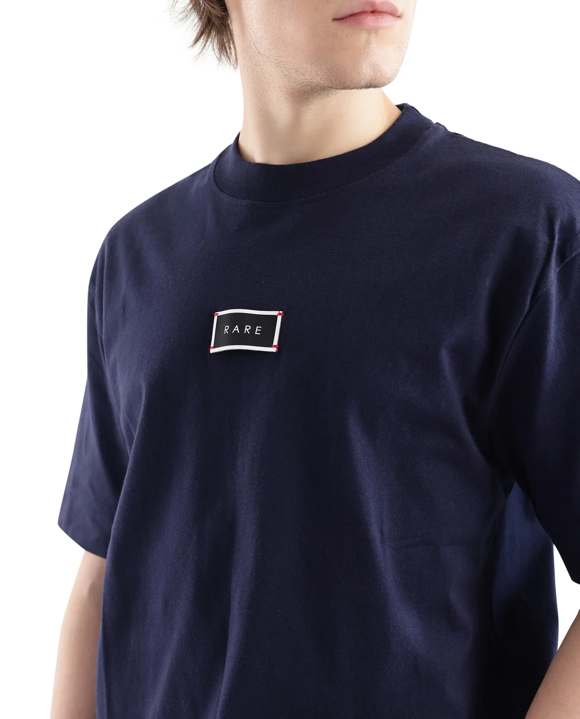 Rare Rabbit Men's Wadet Navy Cotton Typography Print Boxy Fit Half Sleeve Crew Neck T-Shirt - Image 4