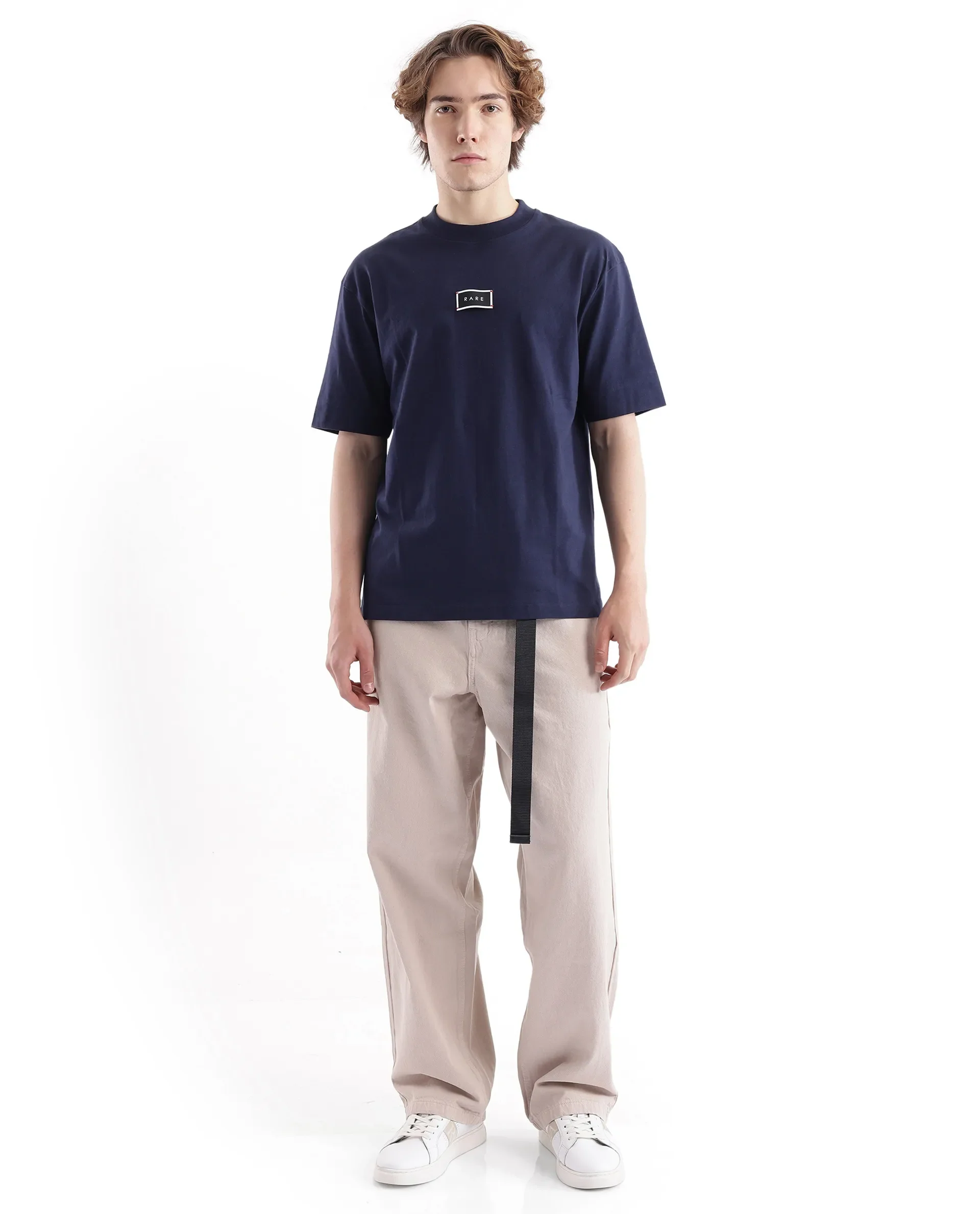 Rare Rabbit Men's Wadet Navy Cotton Typography Print Boxy Fit Half Sleeve Crew Neck T-Shirt - Image 5