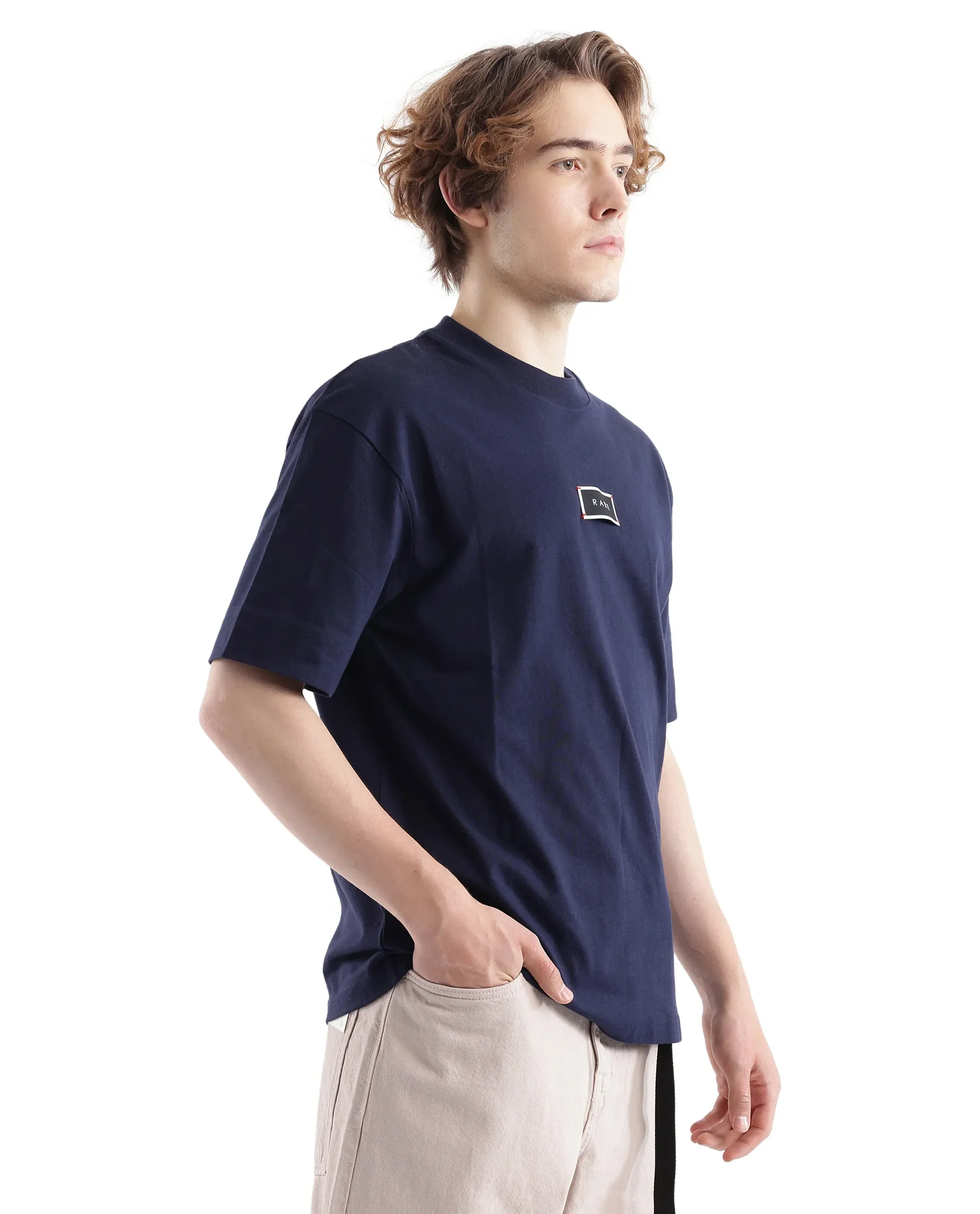 Rare Rabbit Men's Wadet Navy Cotton Typography Print Boxy Fit Half Sleeve Crew Neck T-Shirt - Image 8