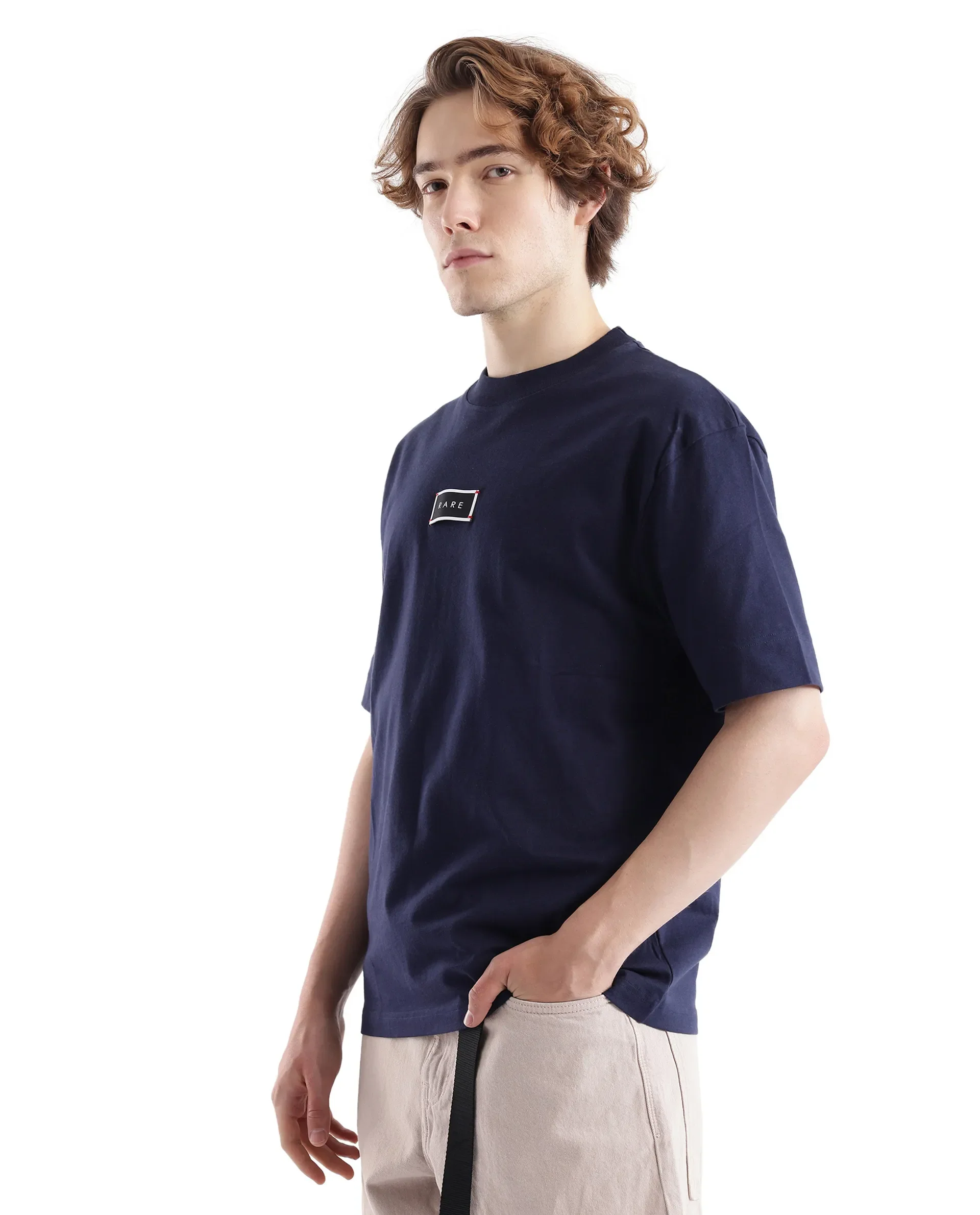 Rare Rabbit Men's Wadet Navy Cotton Typography Print Boxy Fit Half Sleeve Crew Neck T-Shirt - Image 9
