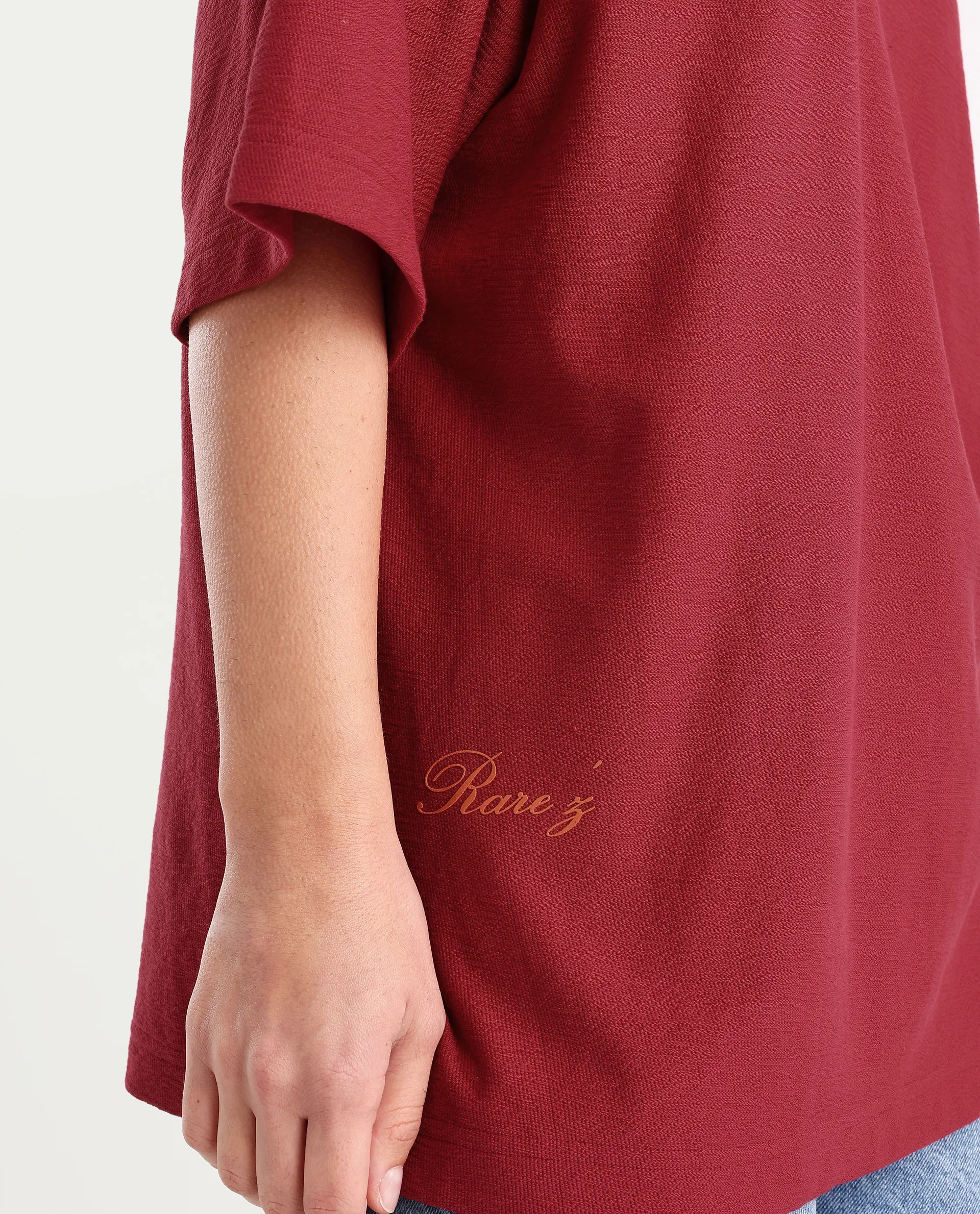 Rareism Women's Wahre Red Cotton Graphic Print Oversized T-Shirt - Image 4