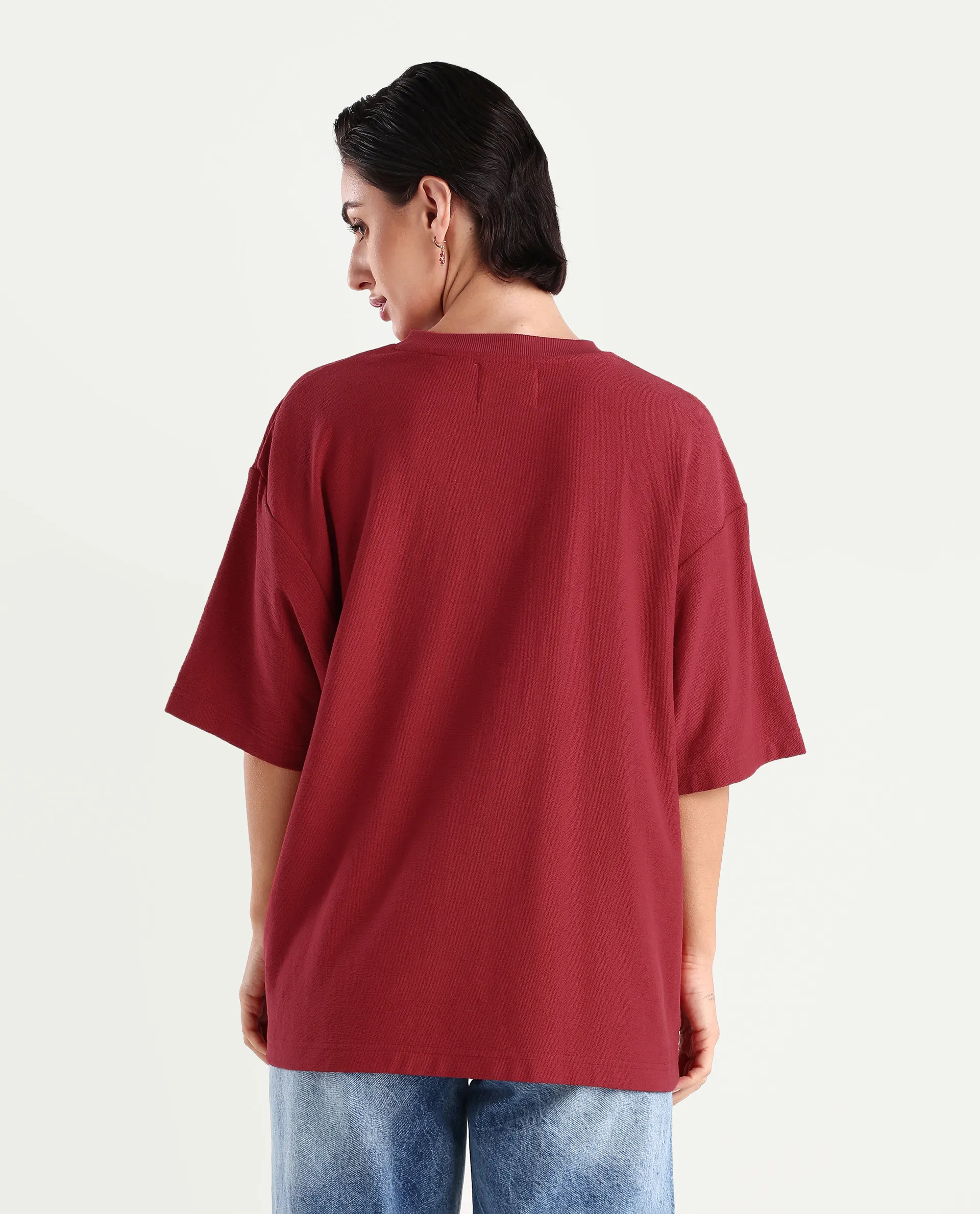 Rareism Women's Wahre Red Cotton Graphic Print Oversized T-Shirt - Image 7
