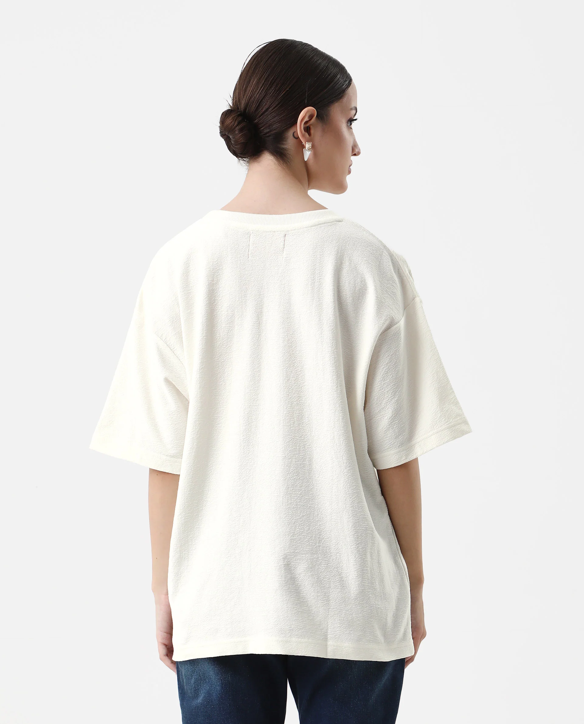 Rareism Women's Wahre Off White Cotton Crew Neck Graphic Print Oversized T-Shirt - Image 7