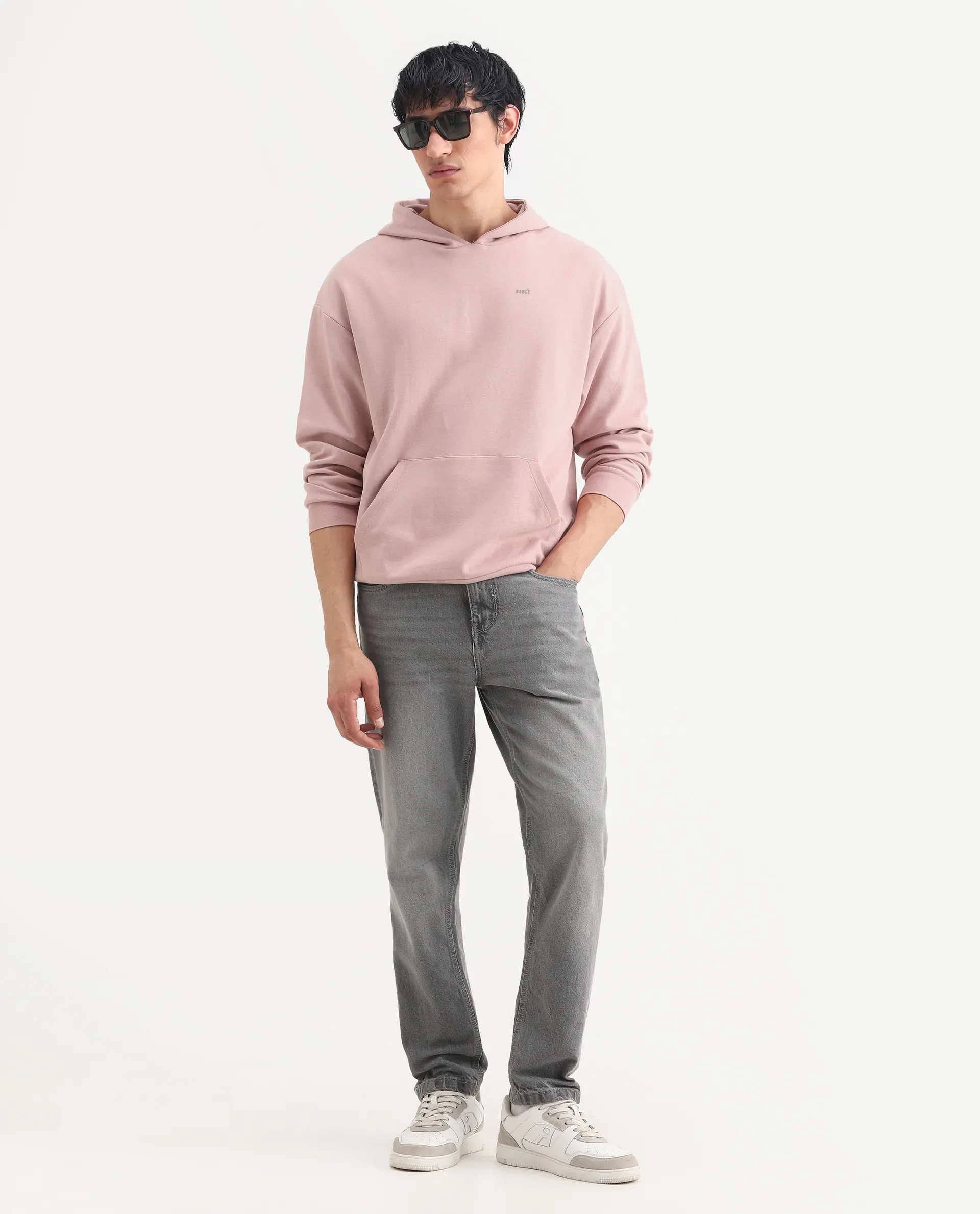 Rare Rabbit Men's Wale Dusky Pink Cotton Blend Graphic Print Boxy Fit Full Sleeve Hooded Sweatshirt - Image 2