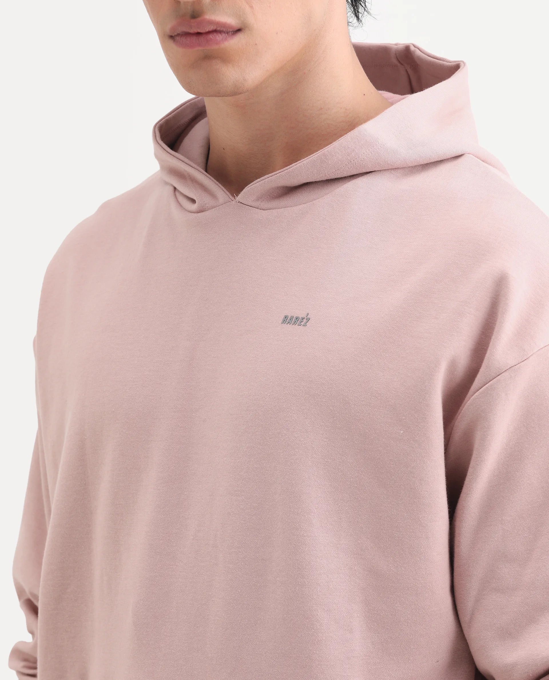 Rare Rabbit Men's Wale Dusky Pink Cotton Blend Graphic Print Boxy Fit Full Sleeve Hooded Sweatshirt - Image 4