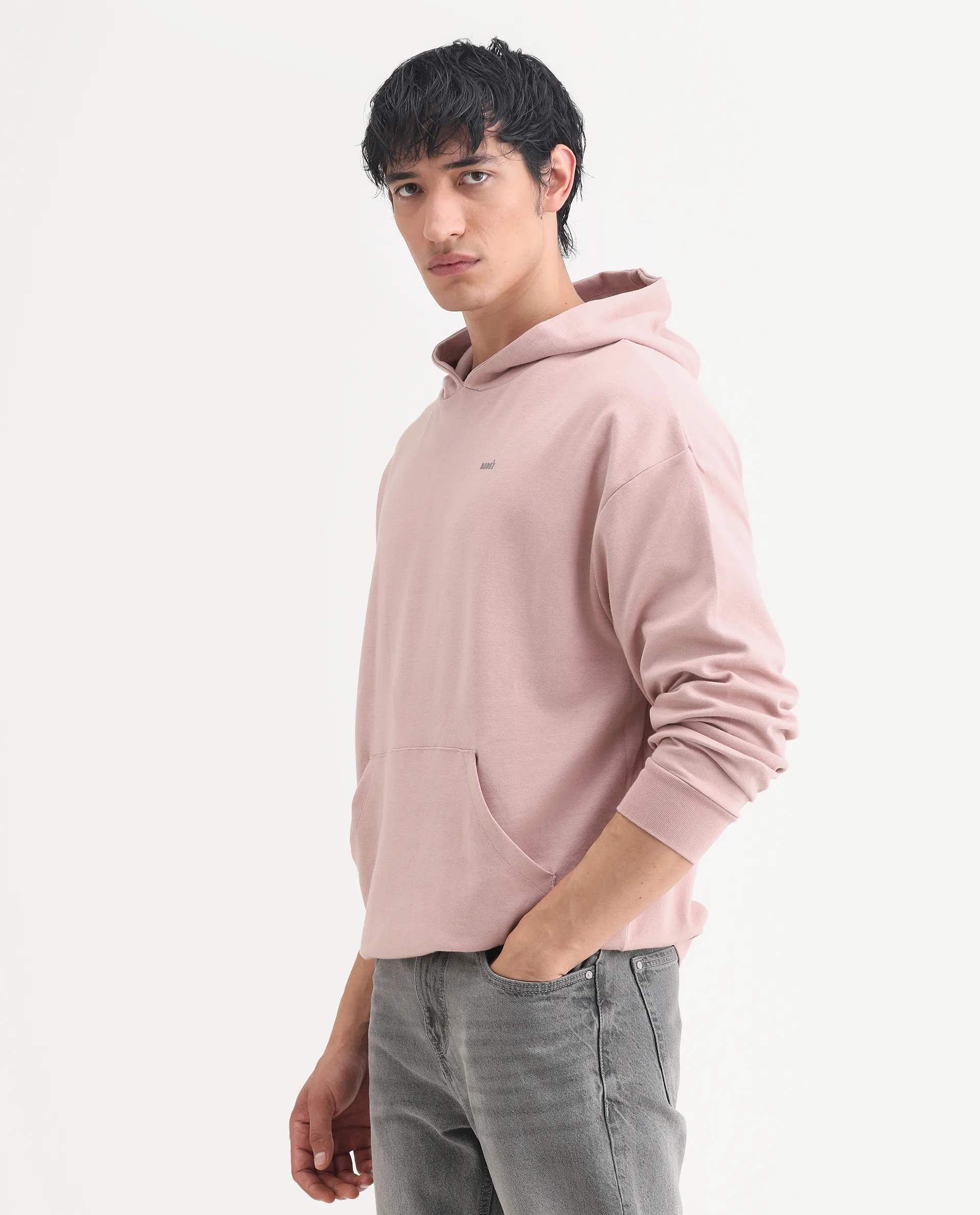 Rare Rabbit Men's Wale Dusky Pink Cotton Blend Graphic Print Boxy Fit Full Sleeve Hooded Sweatshirt - Image 5