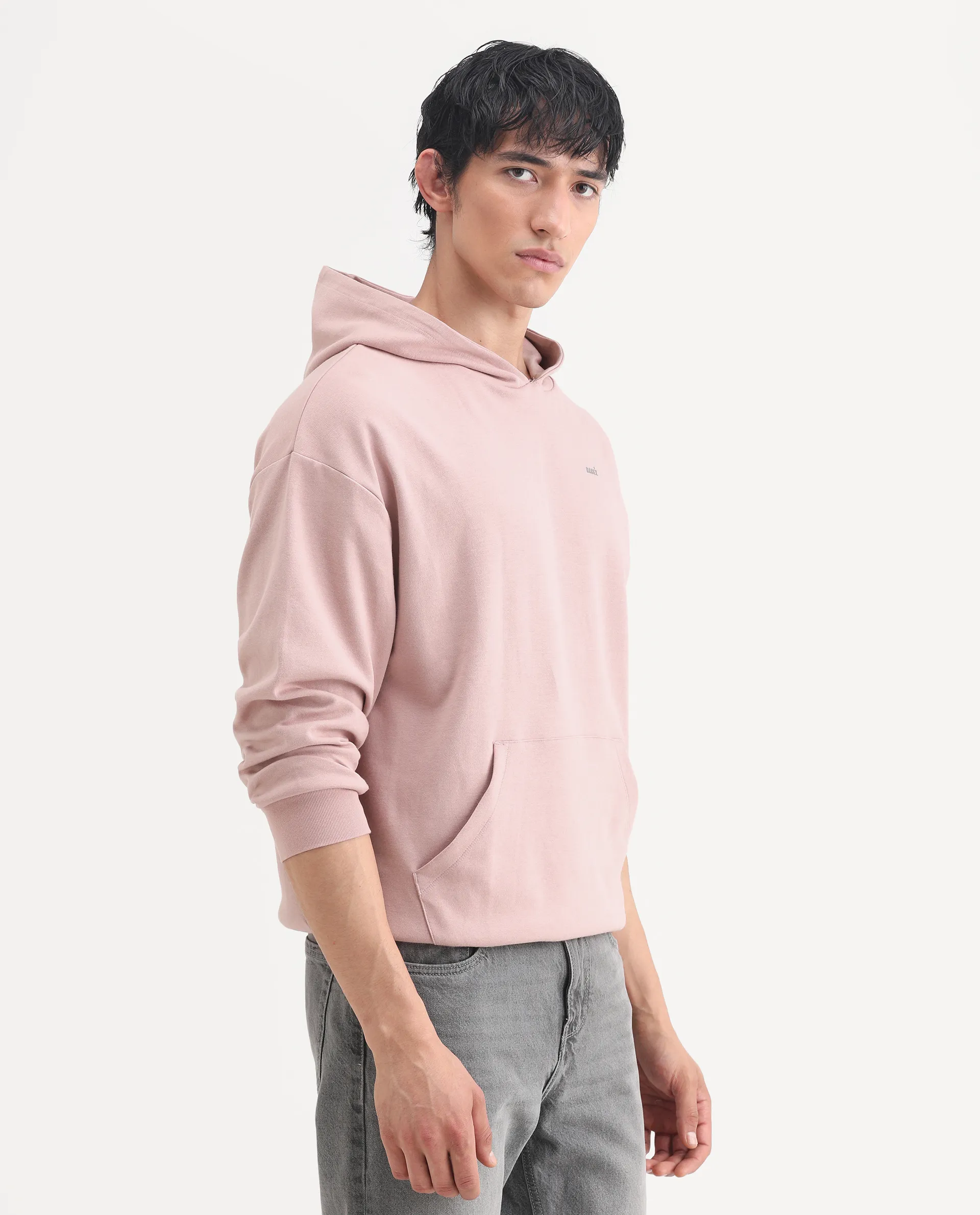 Rare Rabbit Men's Wale Dusky Pink Cotton Blend Graphic Print Boxy Fit Full Sleeve Hooded Sweatshirt - Image 6