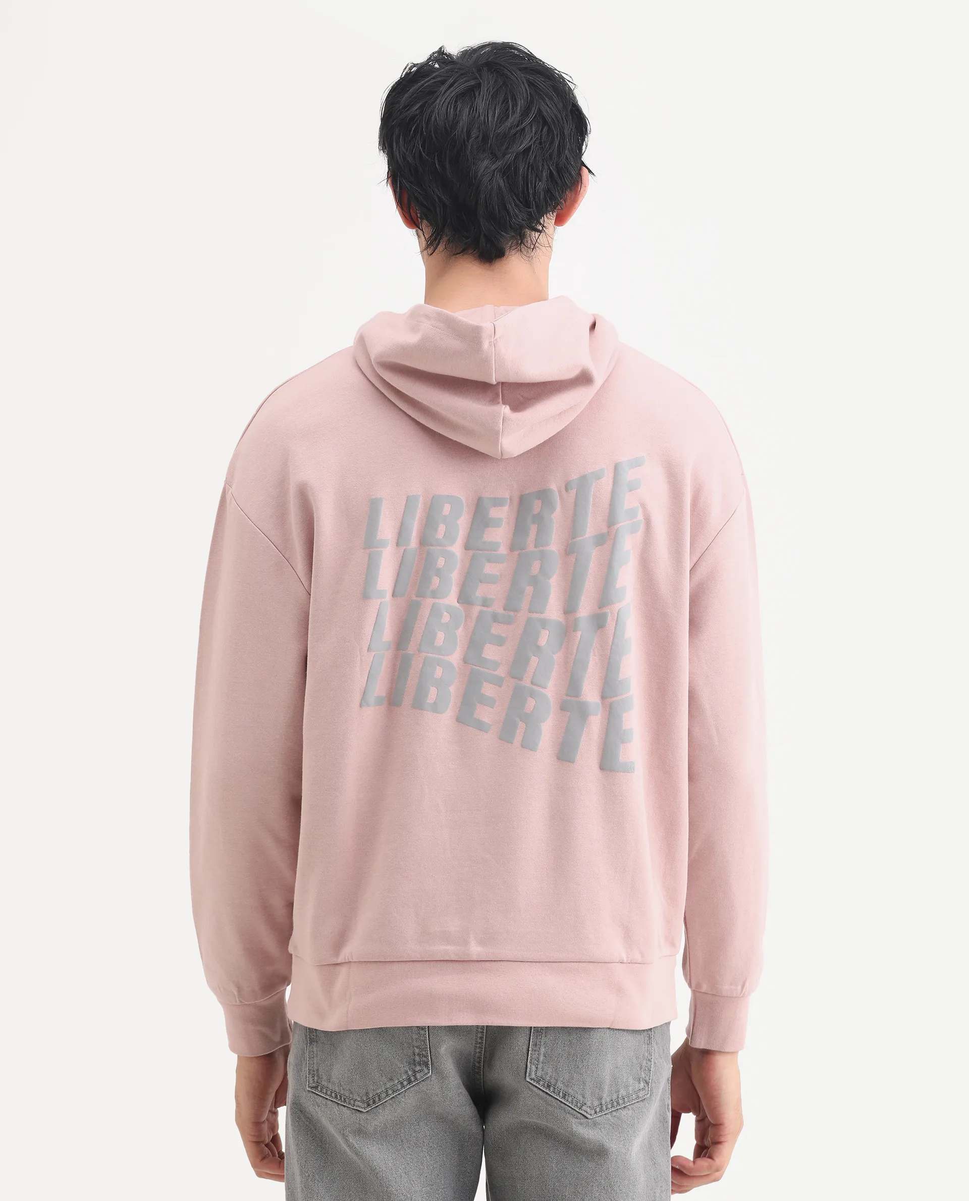 Rare Rabbit Men's Wale Dusky Pink Cotton Blend Graphic Print Boxy Fit Full Sleeve Hooded Sweatshirt - Image 7