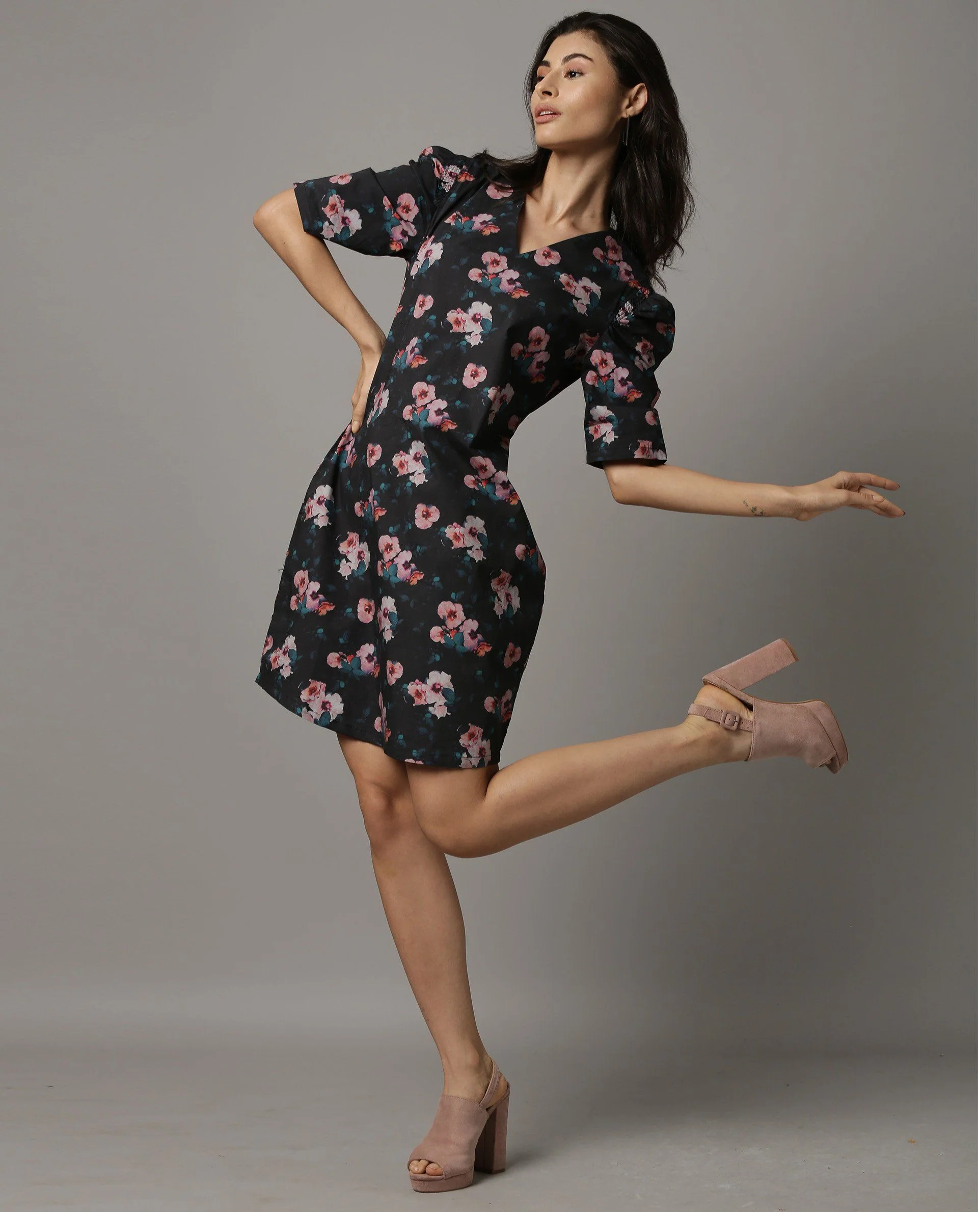 Rareism Women Wallie Black Dress Short Sleeves Printed - Image 3