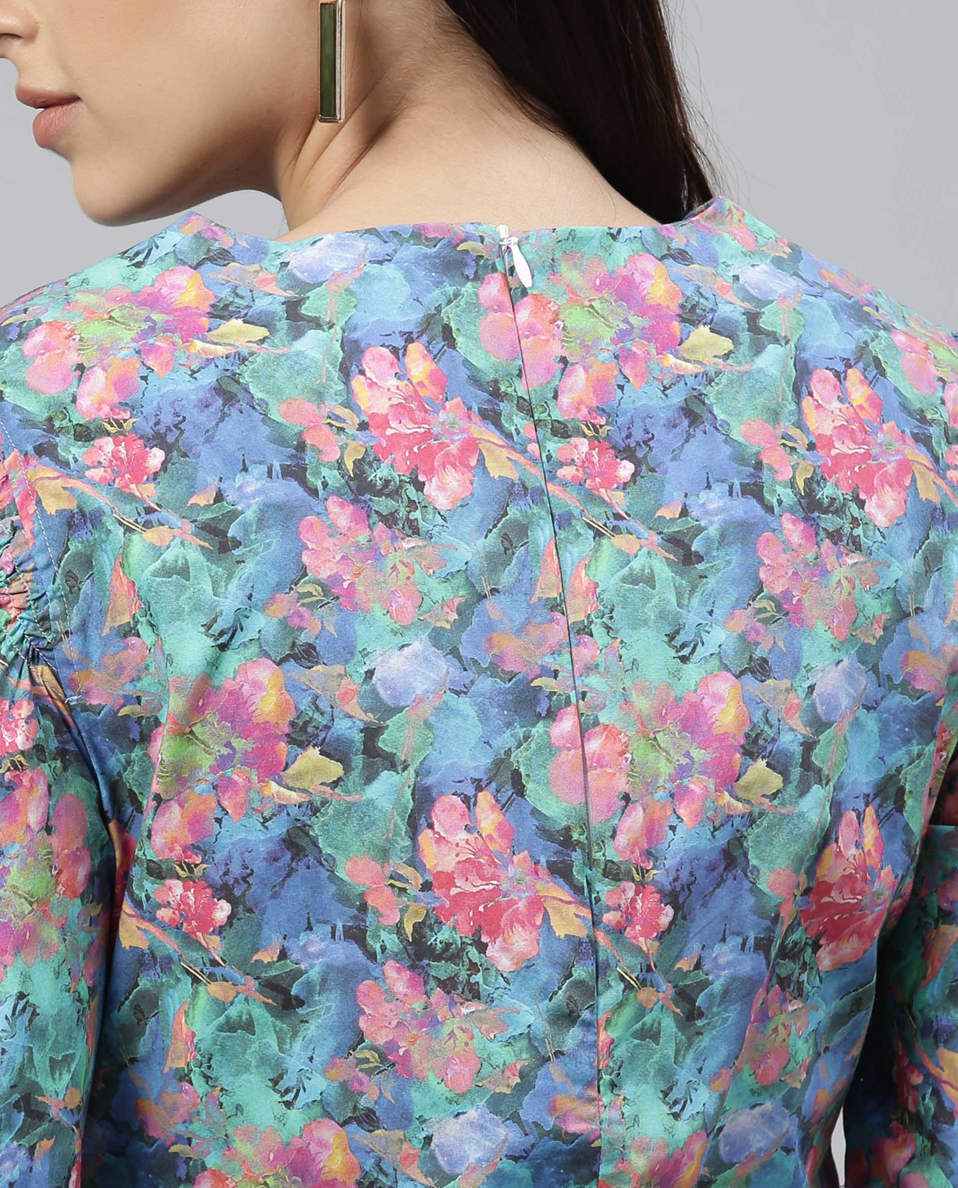 Rareism Women Wallie Blue Dress Short Sleeves Printed - Image 5