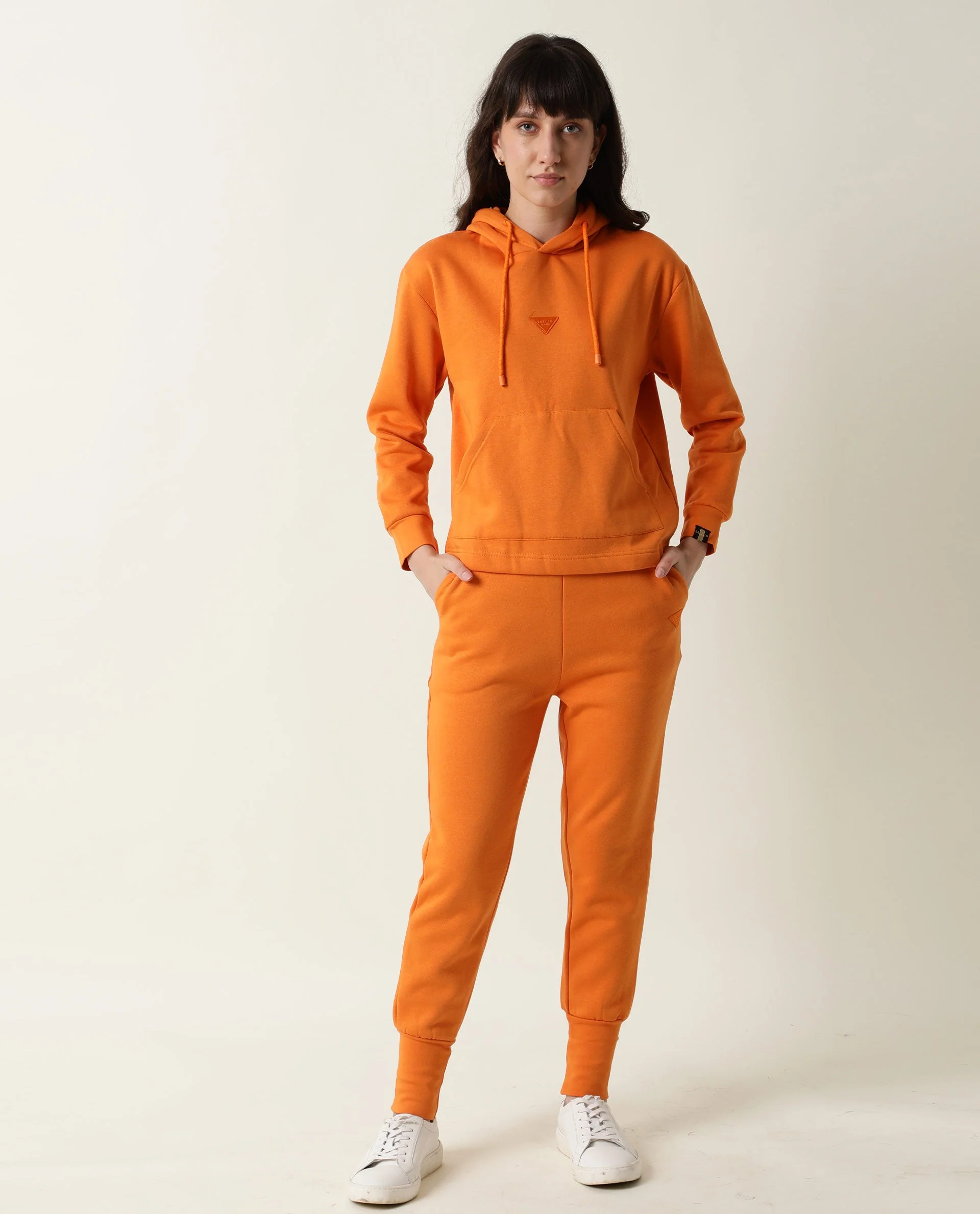 Rareism Women's Wally-1 Orange Cotton Blend Hooded Plain Relaxed Fit Sweatshirt - Image 3
